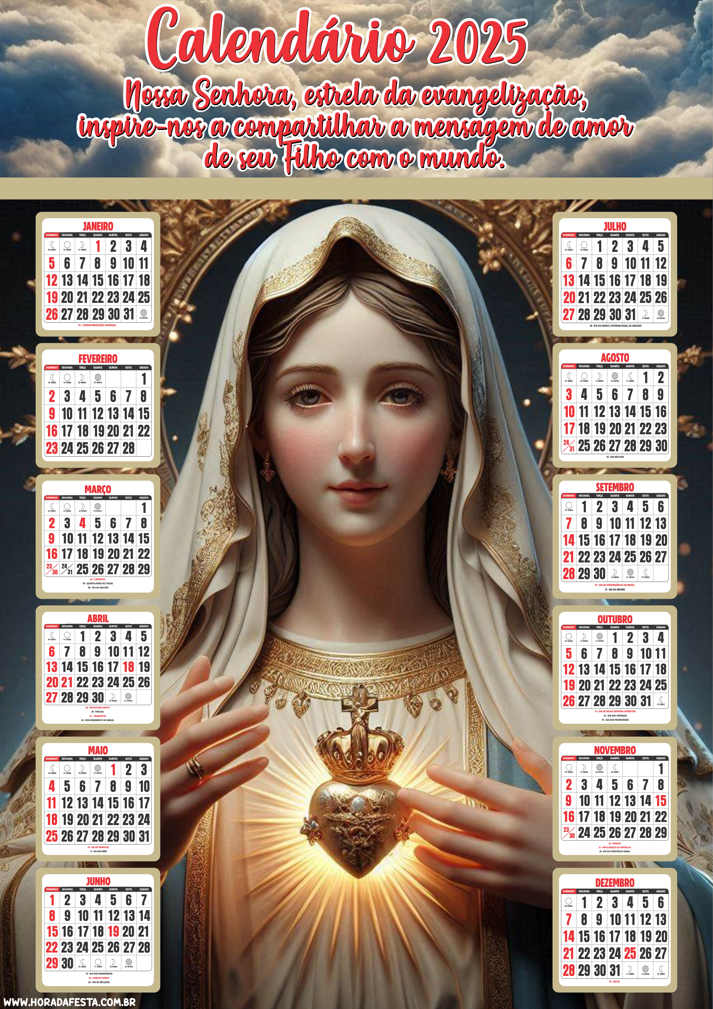 Calendário 2025 Nossa Senhora png