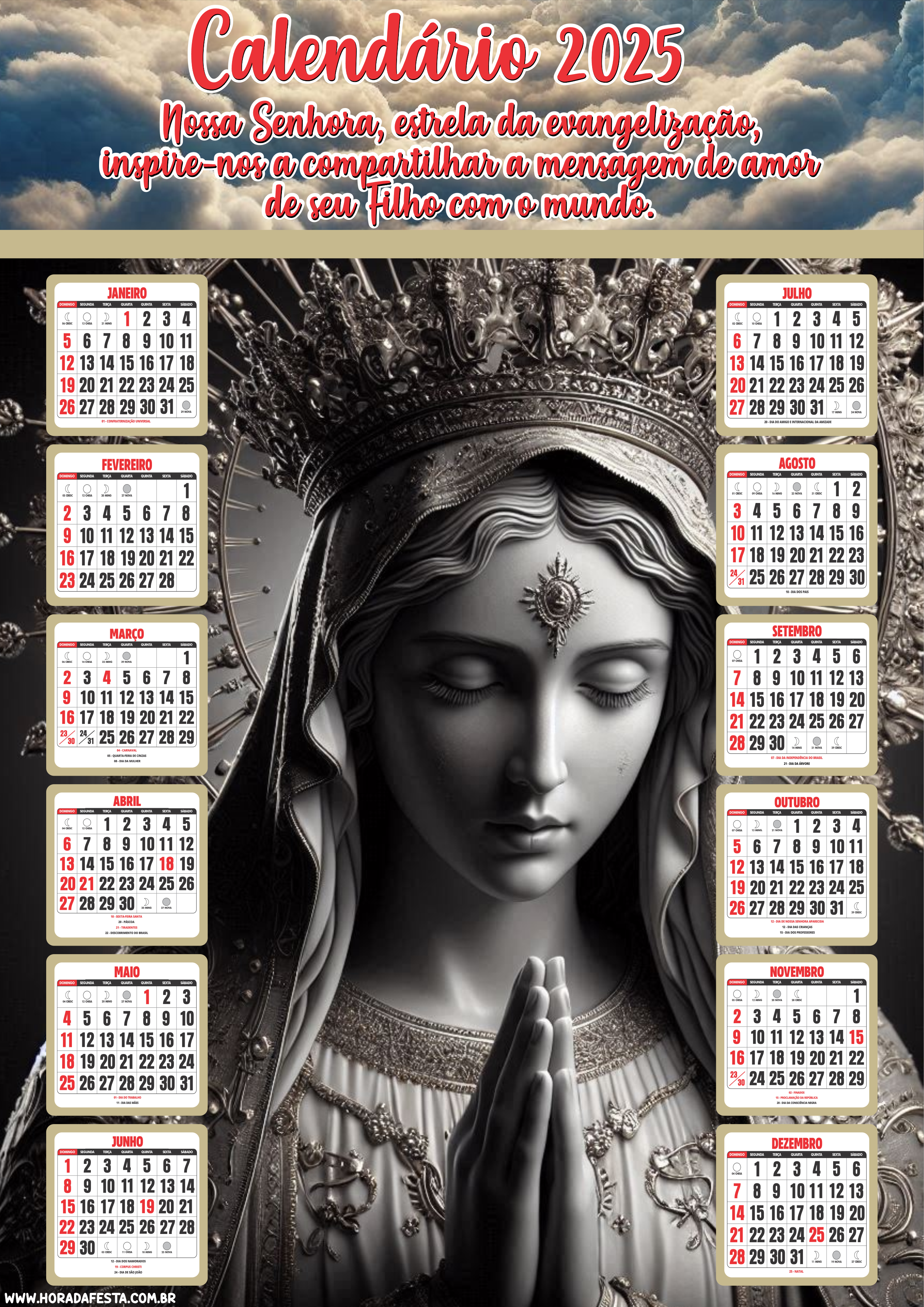 Calendário 2025 Nossa Senhora Santa Católica png