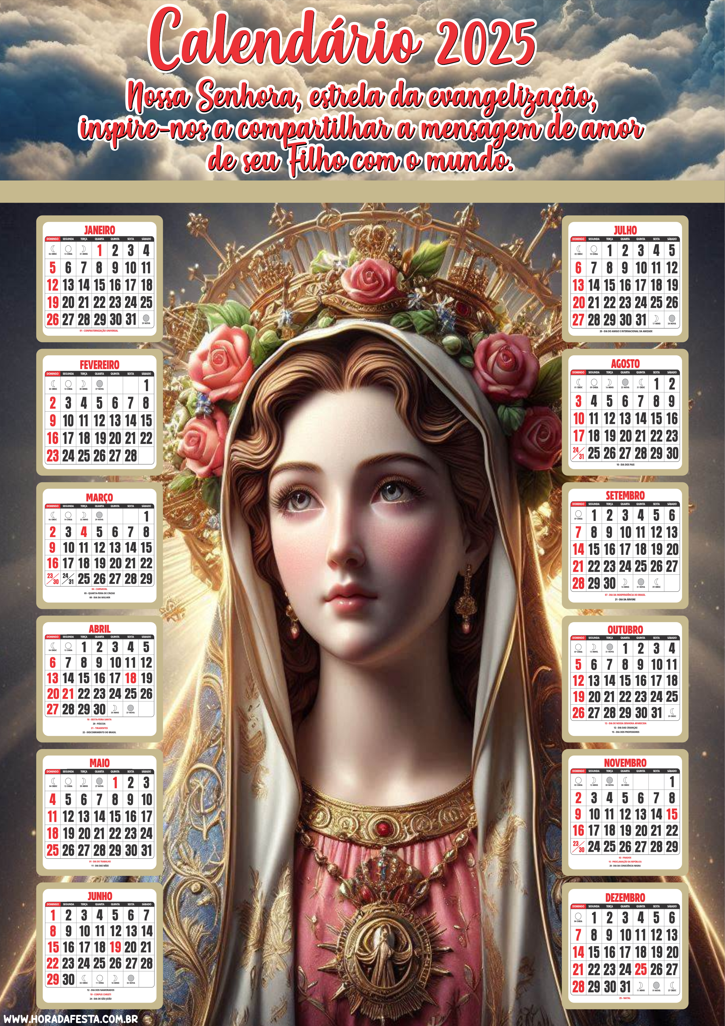 Calendário 2025 Nossa Senhora Santa Católica religioso png