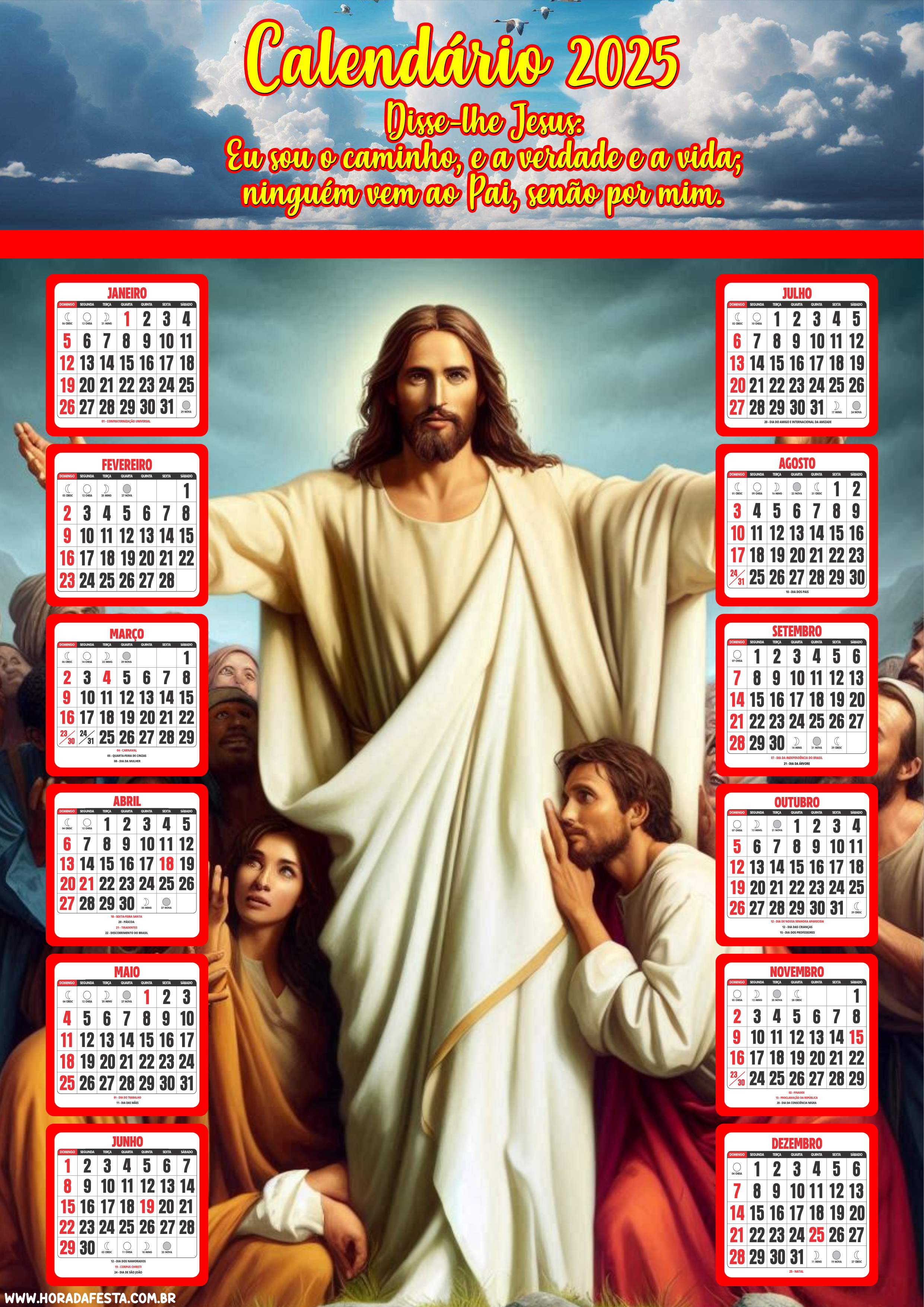 Calendário 2025 religioso Jesus Cristo frases bíblicas png