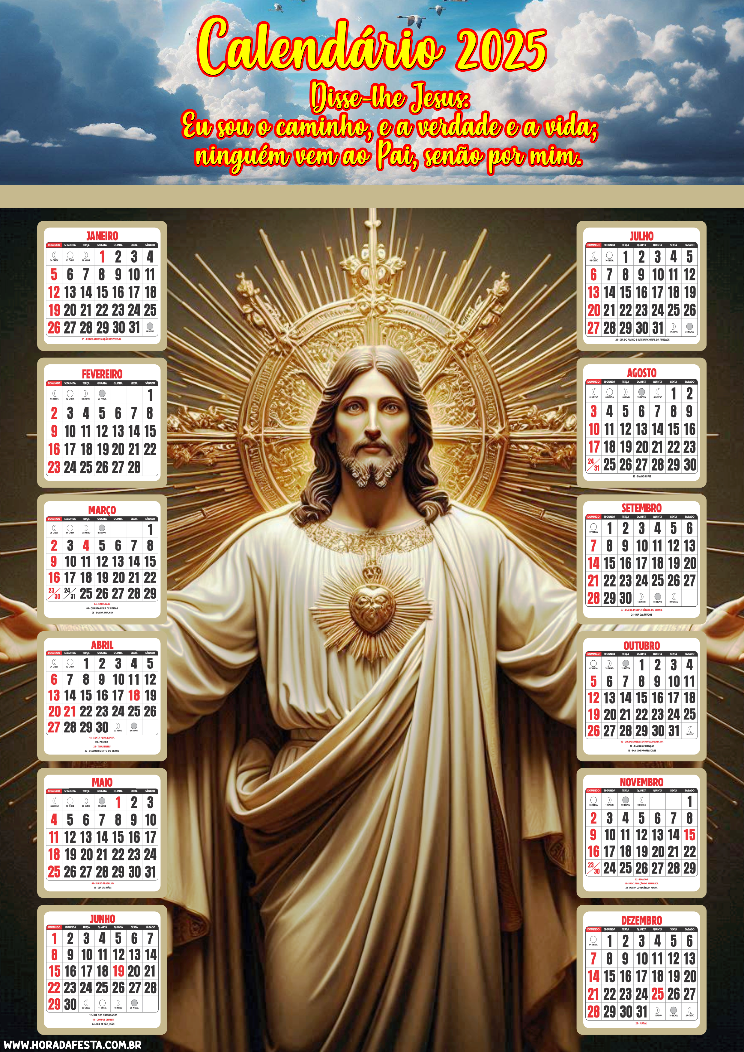 Calendário 2025 religioso Jesus Cristo frases bíblicas eu sou o caminho a verdade e a vida png