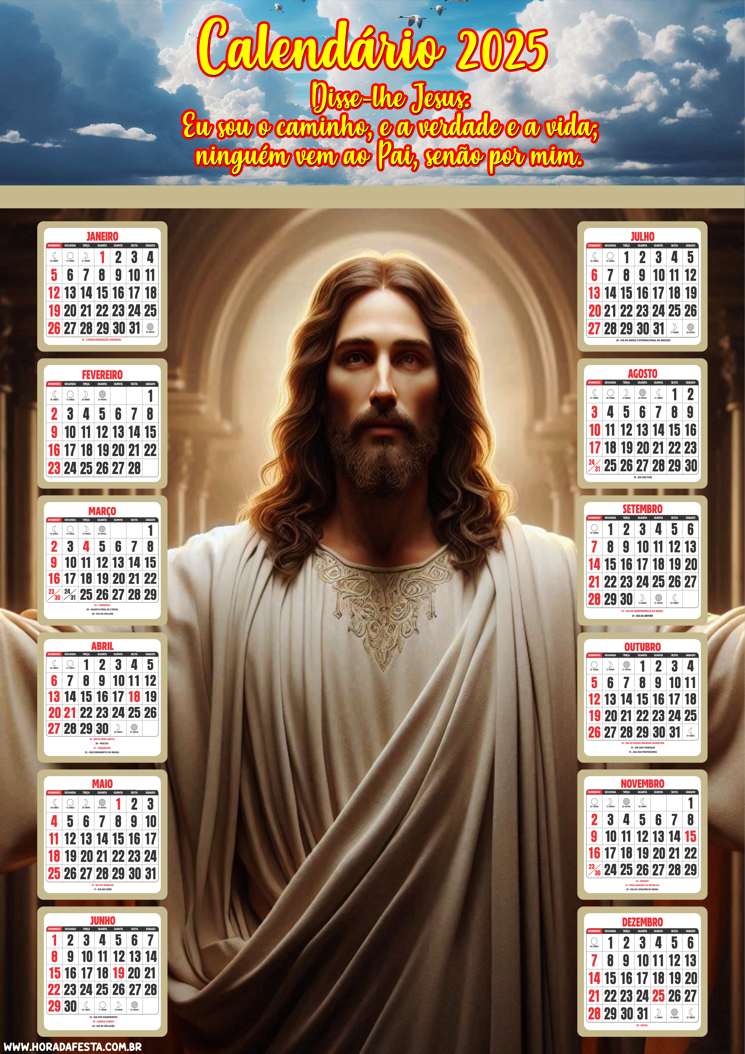 Calendário 2025 religioso Jesus Cristo frases bíblicas eu sou o caminho a verdade e a vida ninguém vem ao pai senão por mim png