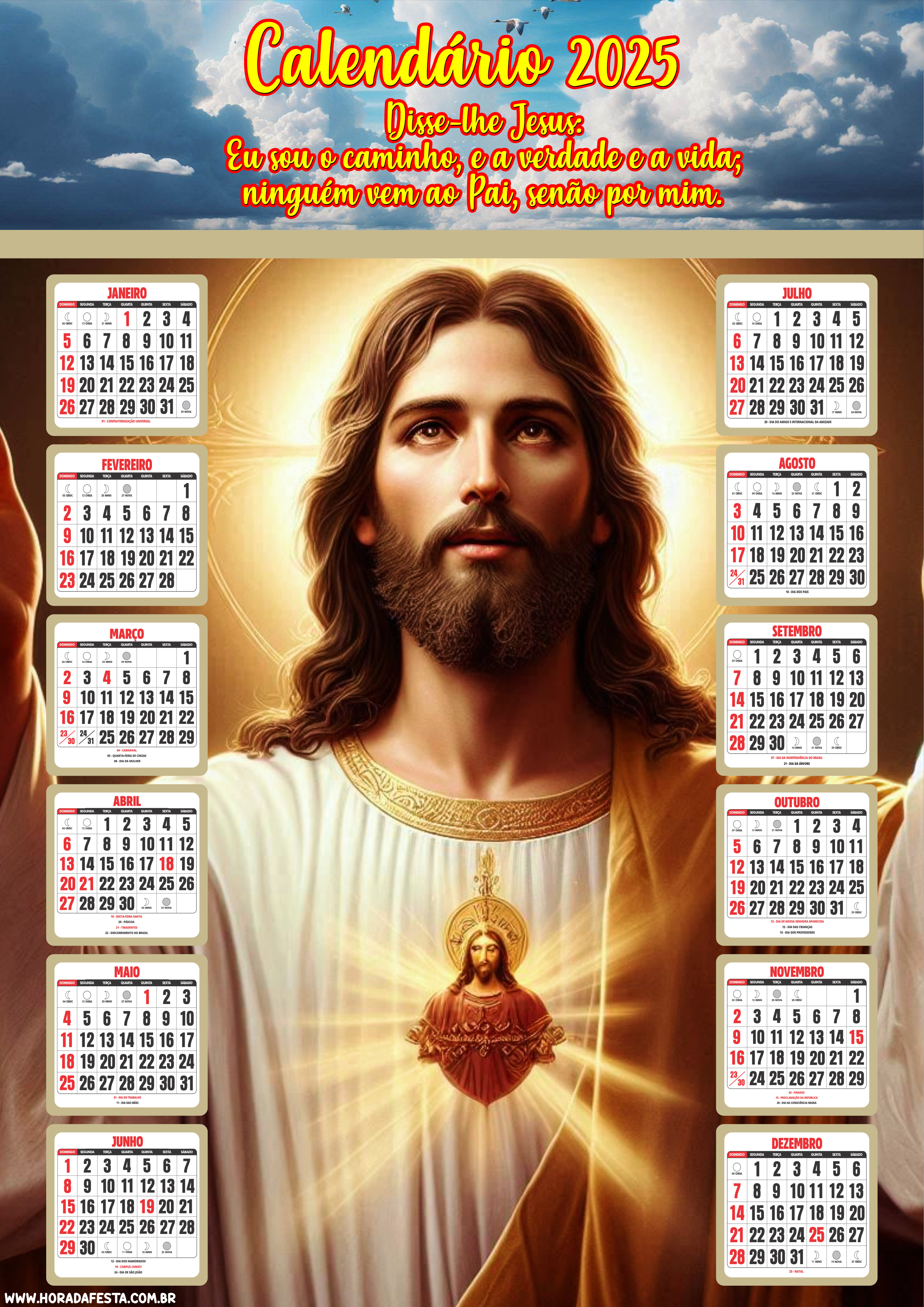 Calendário 2025 religioso Jesus Cristo frases bíblicas eu sou o caminho a verdade e a vida ninguém vem ao pai senão por mim João 14:6 png