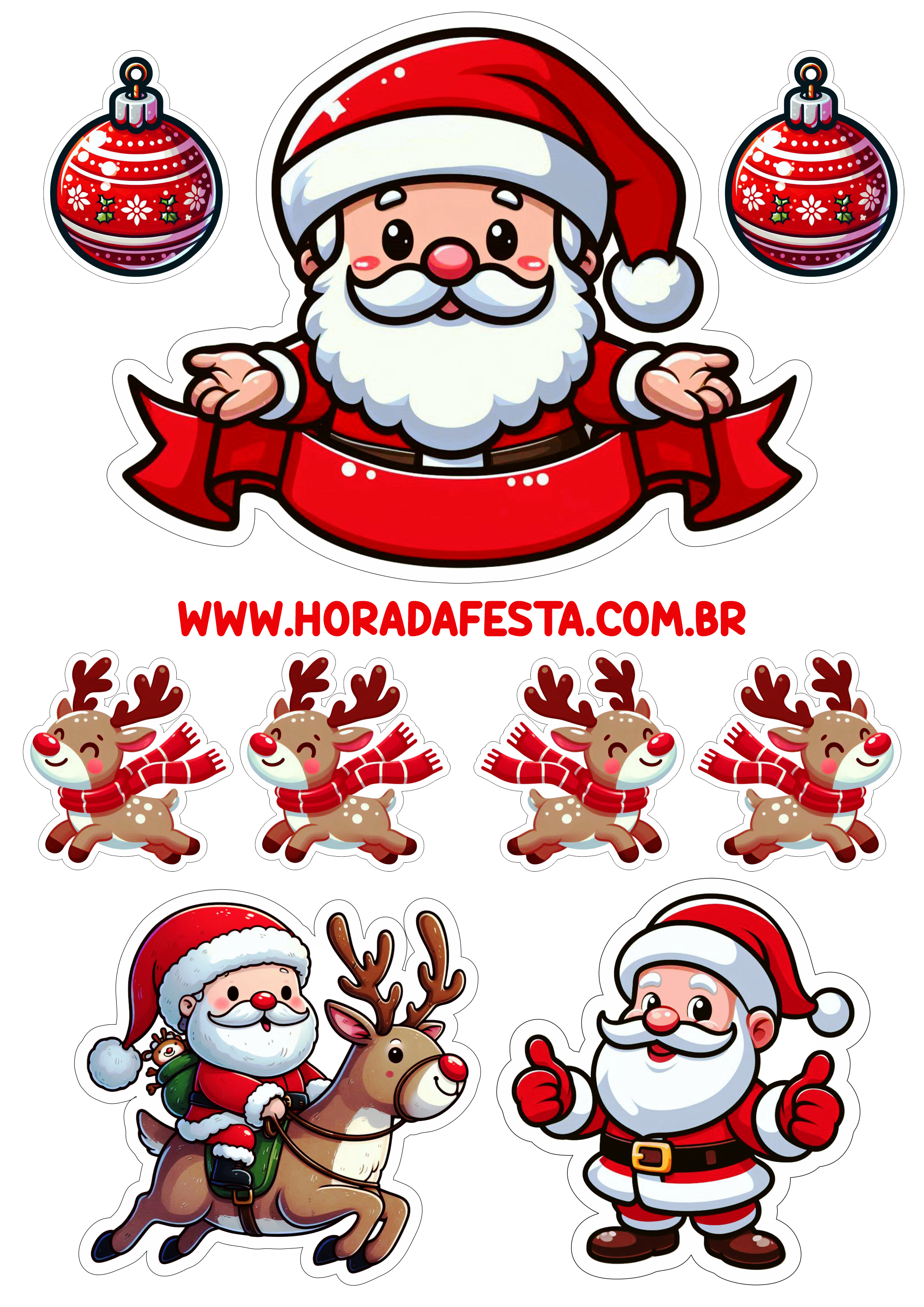 Topo de bolo para imprimir Natal Papai Noel festa infantil rena png