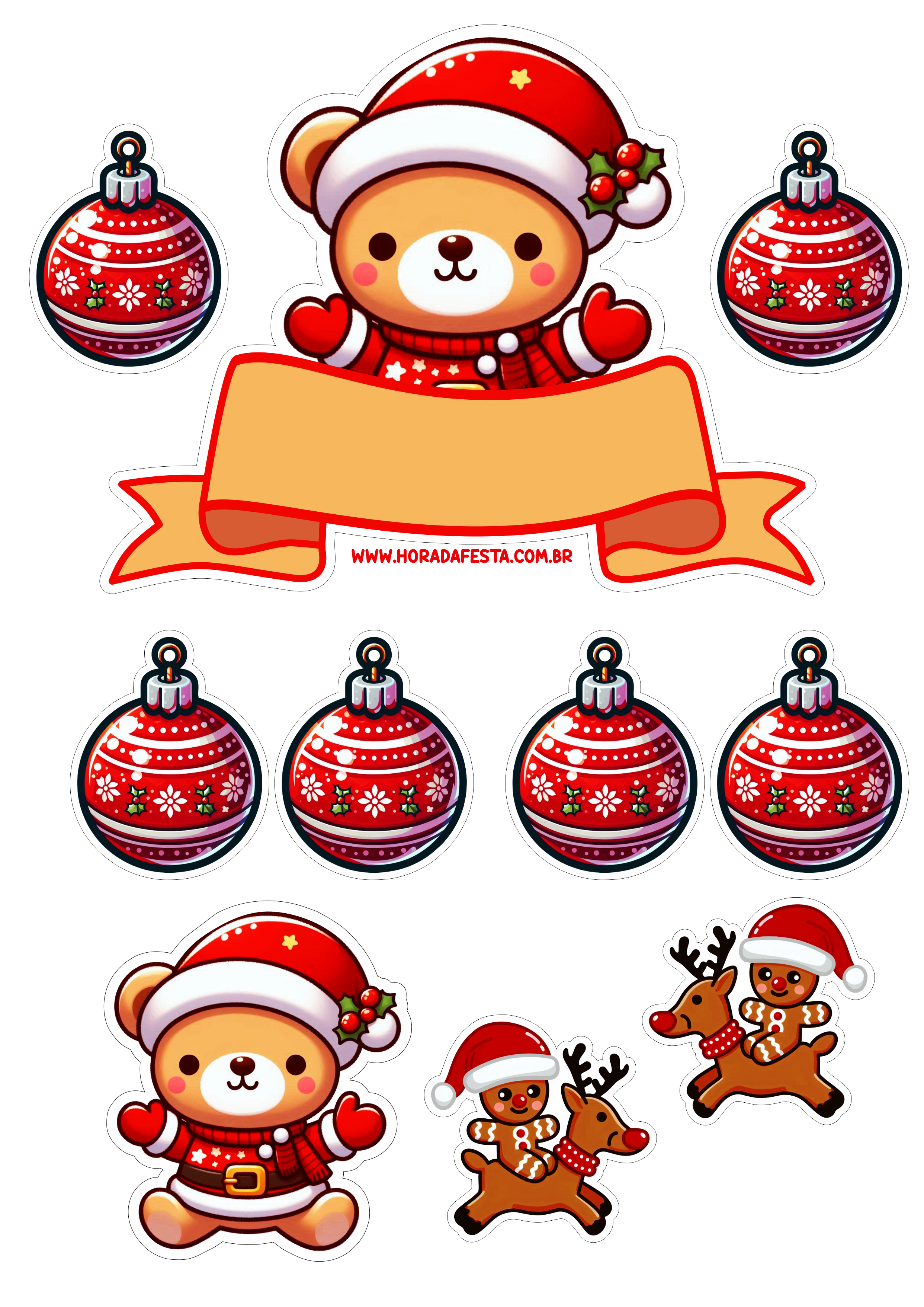 Topo de bolo para imprimir ursinho de pelúcia decoração de natal aniversário minha festa personalizada png