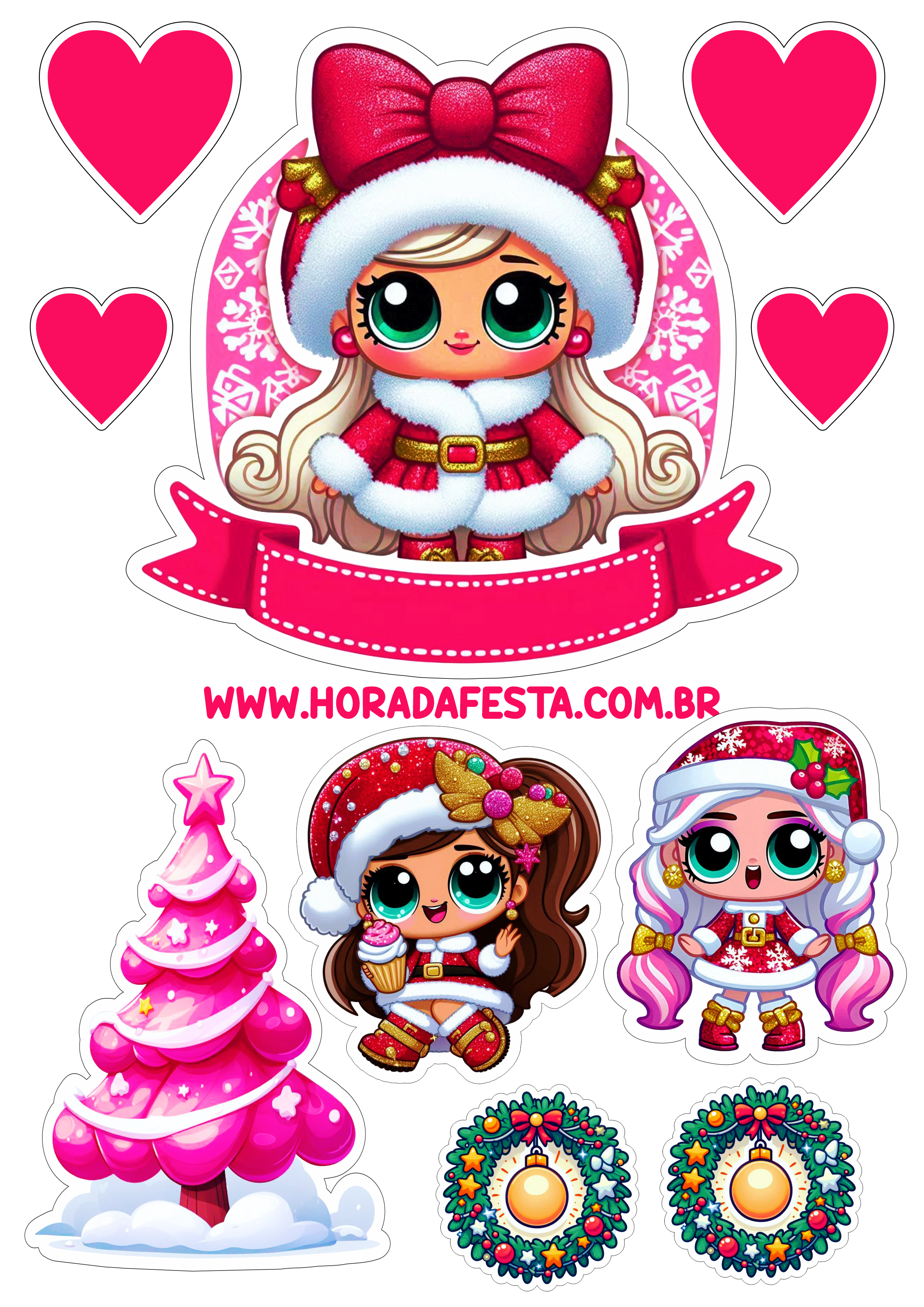 Topo de bolo LOL Surprise especial de natal festa infantil papelaria criativa bonequinha free png