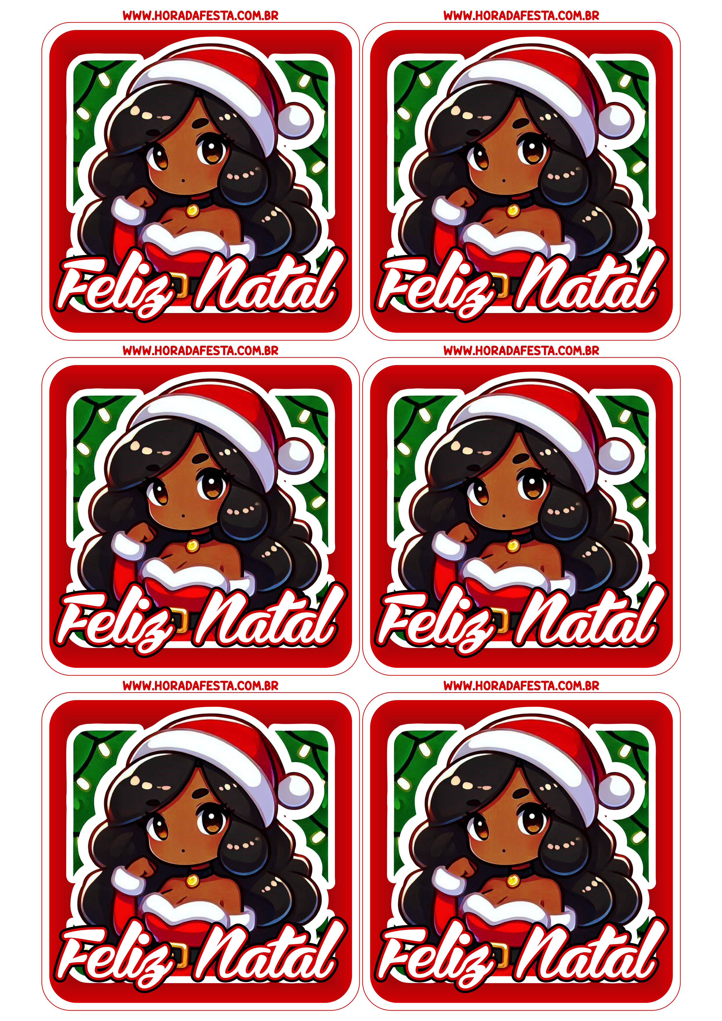 Adesivos para decoração feliz natal pronto para imprimir e decorar papelaria criativa menina mulher desenho fofinho 6 imagens png