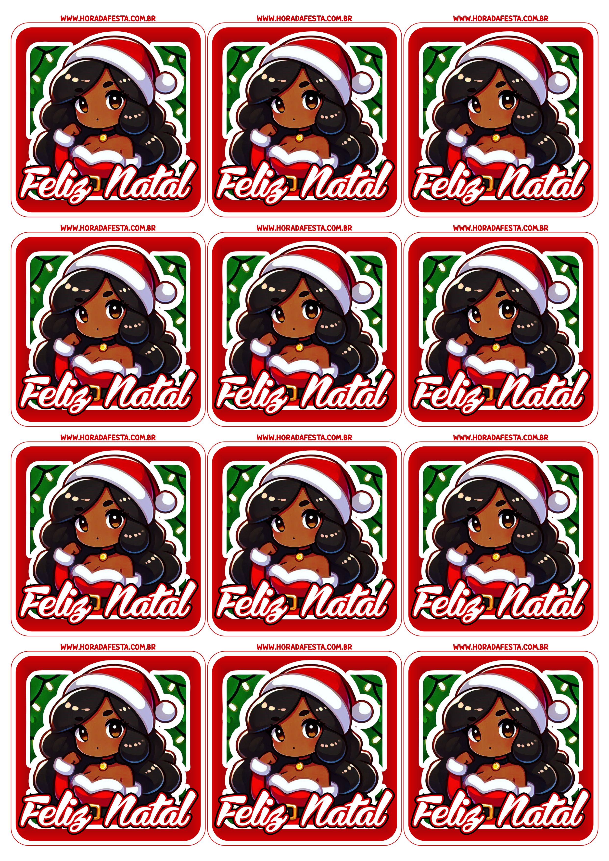 Adesivos para decoração feliz natal pronto para imprimir e decorar papelaria criativa menina mulher desenho fofinho 12 imagens png