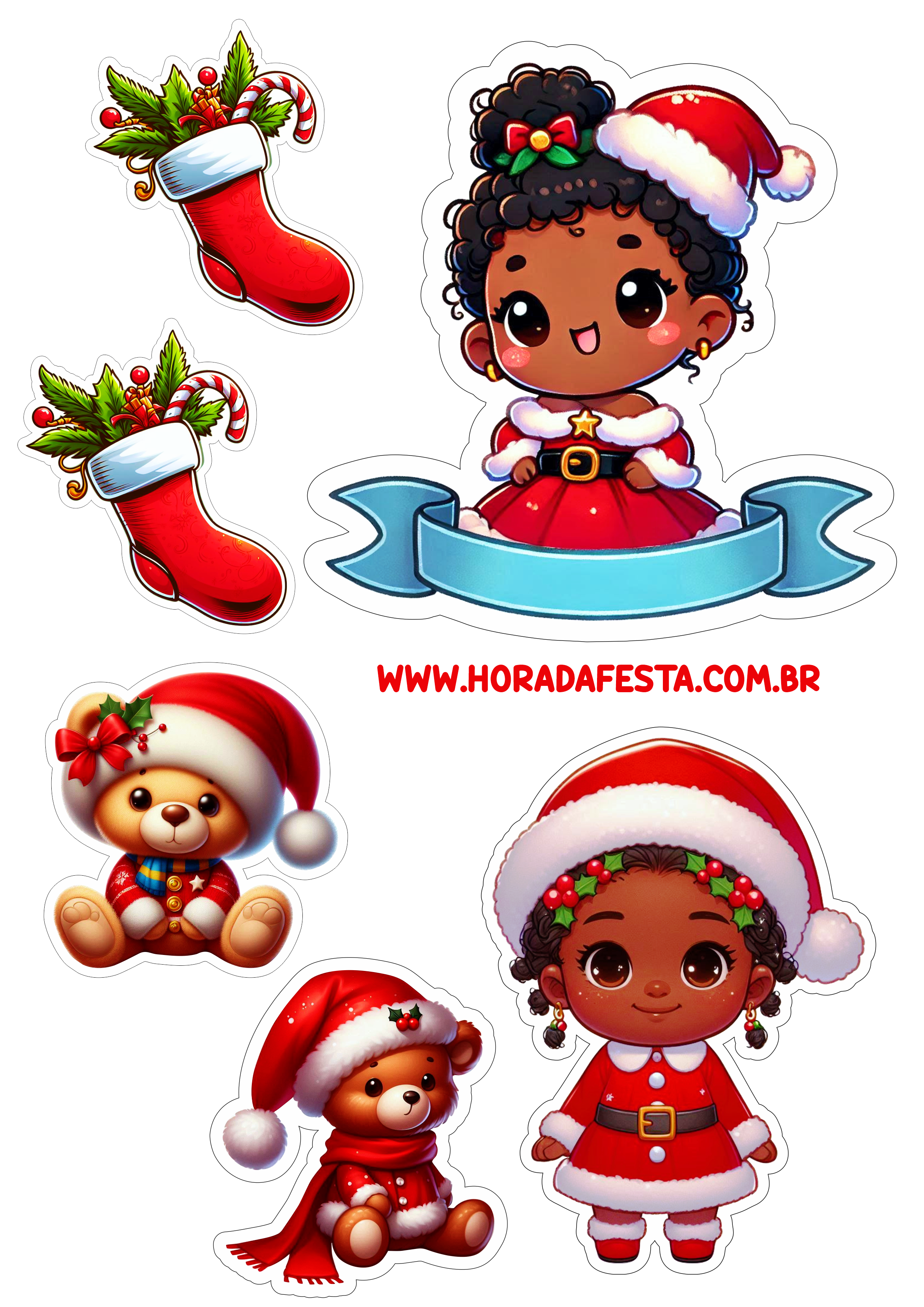 Topo de bolo para imprimir menina moreninha com roupinha de natal pronto para imprimir artes fofinhas ursinhos png