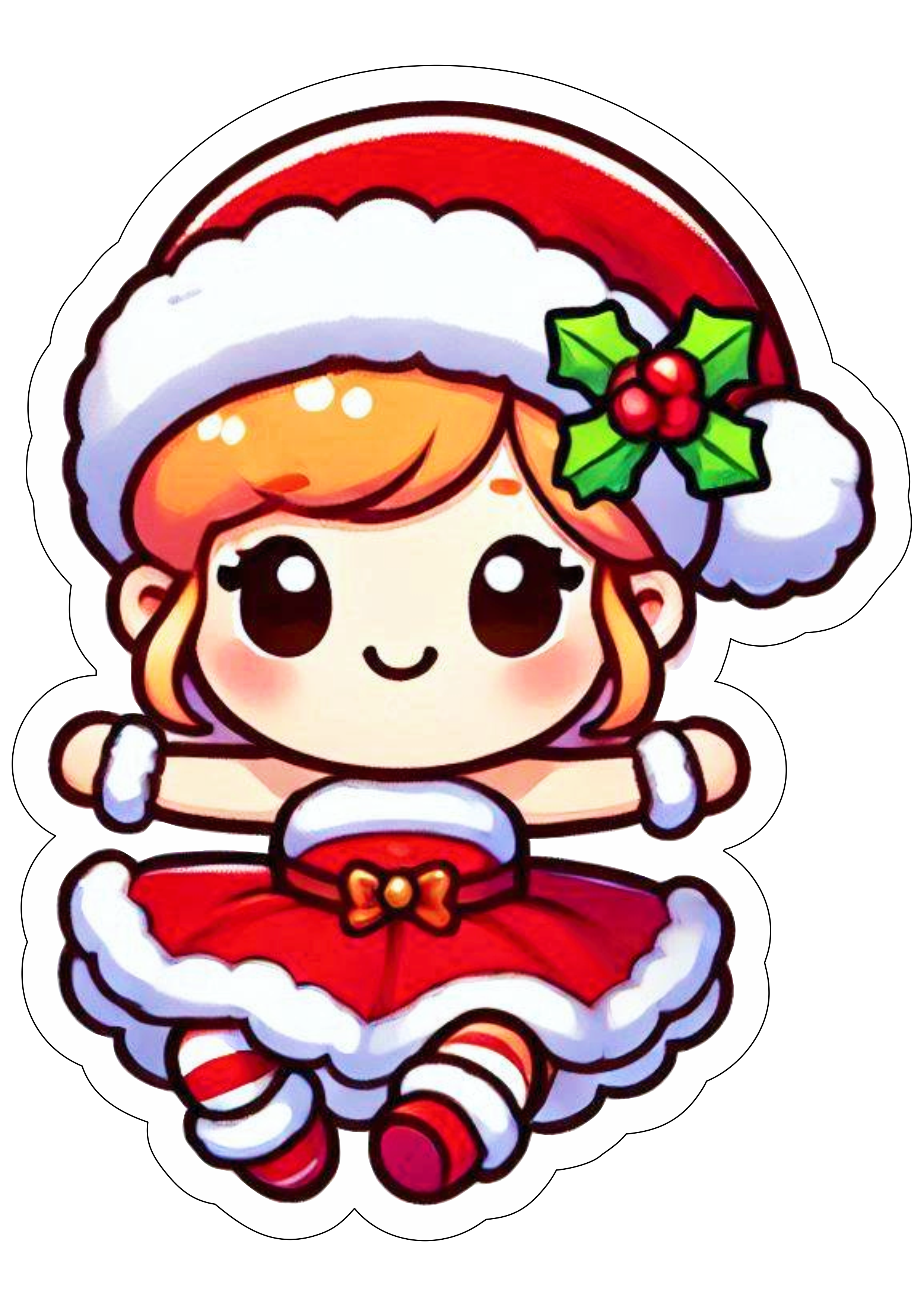 Decoração de natal menina com roupinha natalina desenho infantil simples fundo transparente png