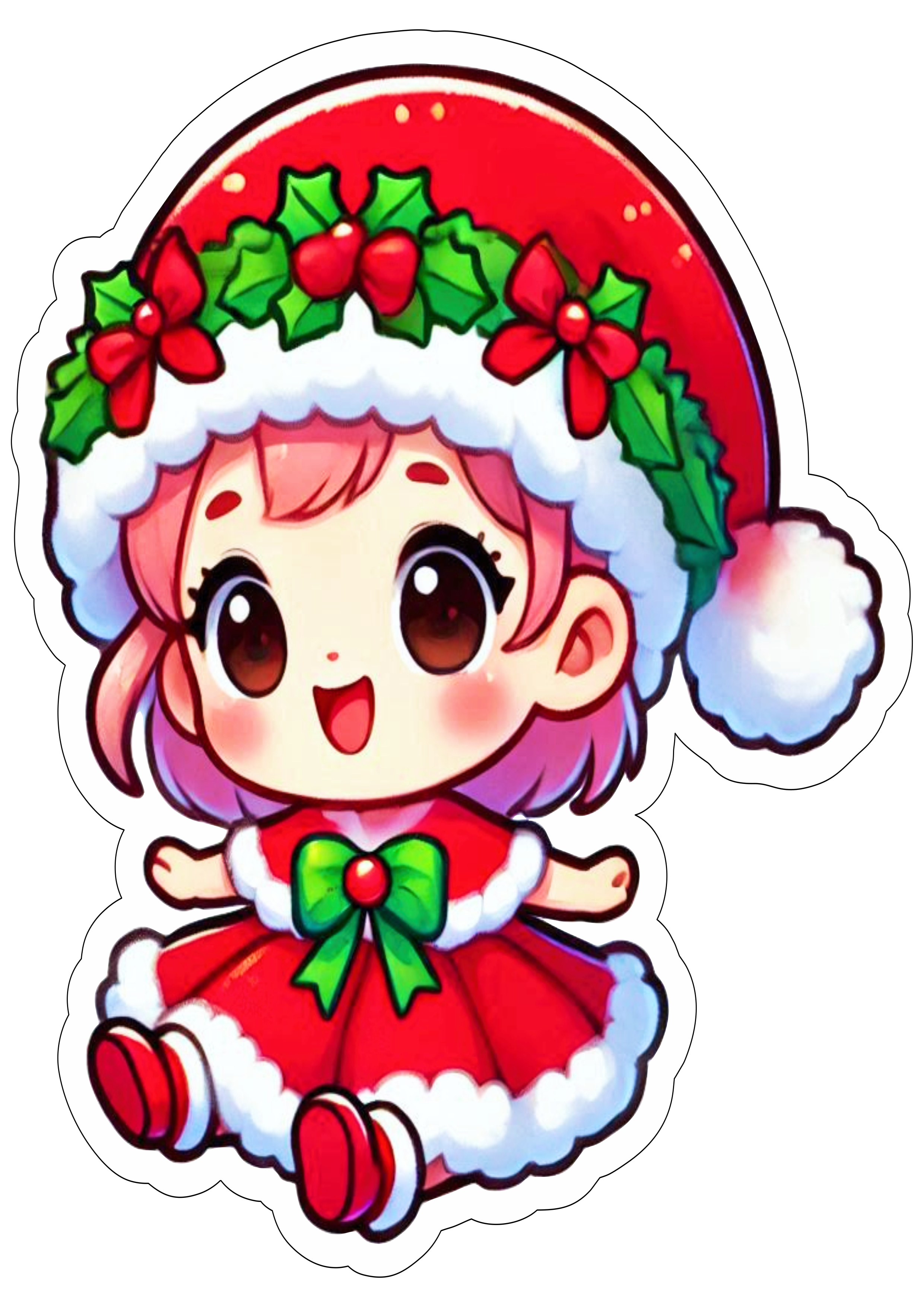 Decoração de natal menina com roupinha natalina desenho infantil simples fundo transparente ilustração png