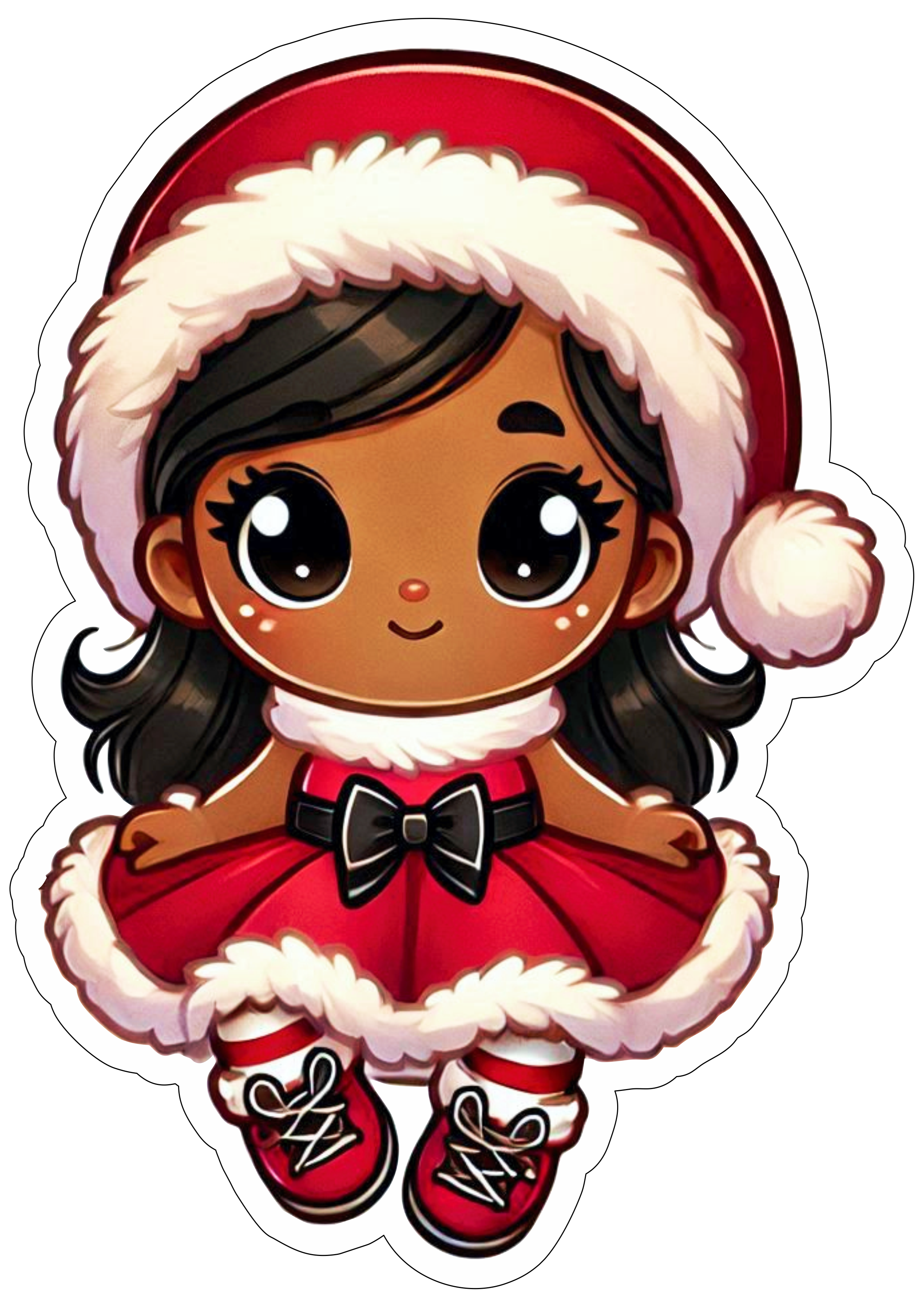 Decoração de natal menina com roupinha natalina desenho infantil simples fundo transparente ilustração clipart png