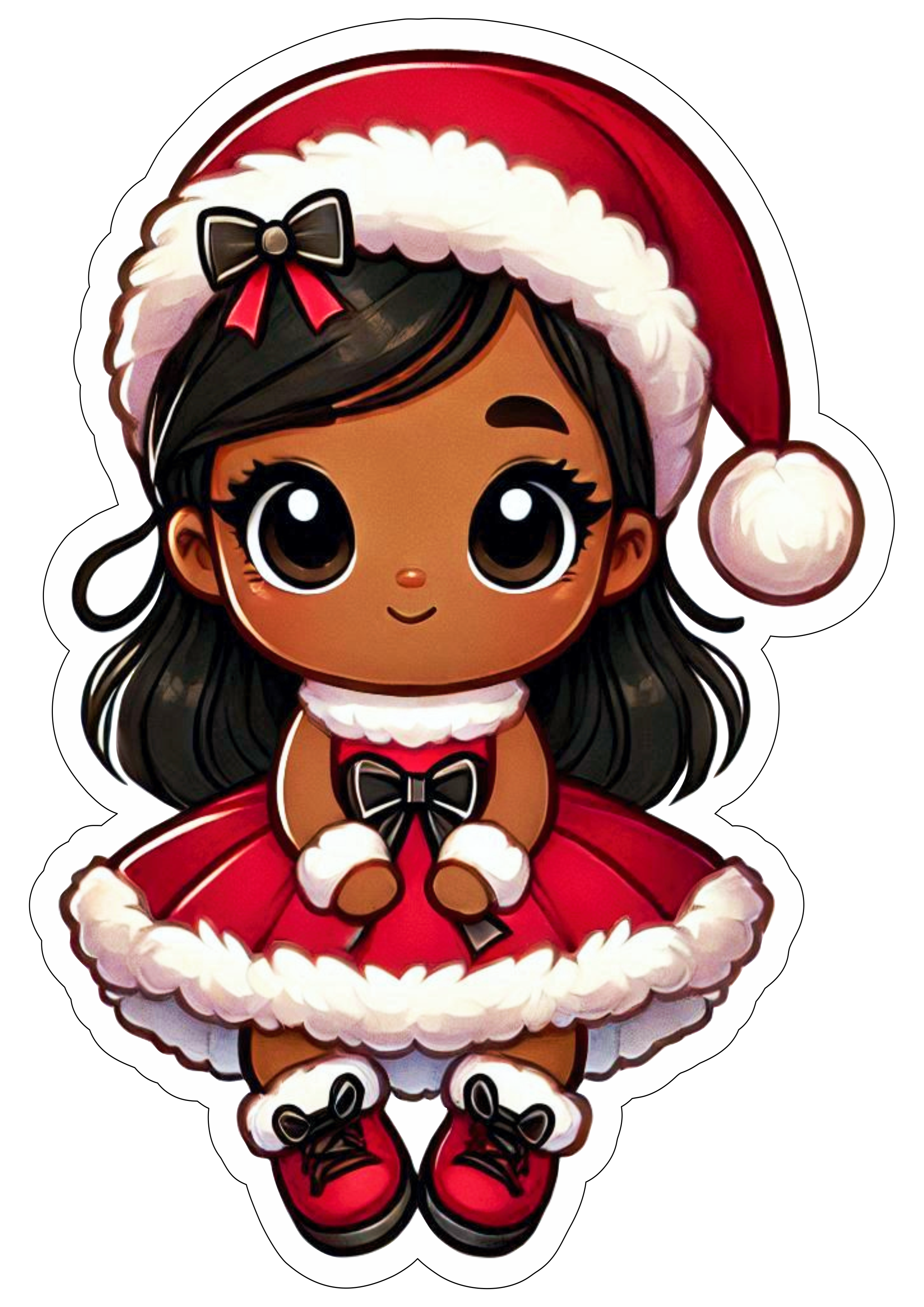 Decoração de natal menina com roupinha natalina desenho infantil simples fundo transparente ilustração clipart vetor png