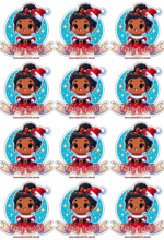 menina com roupinha de natal adesivo redondo3