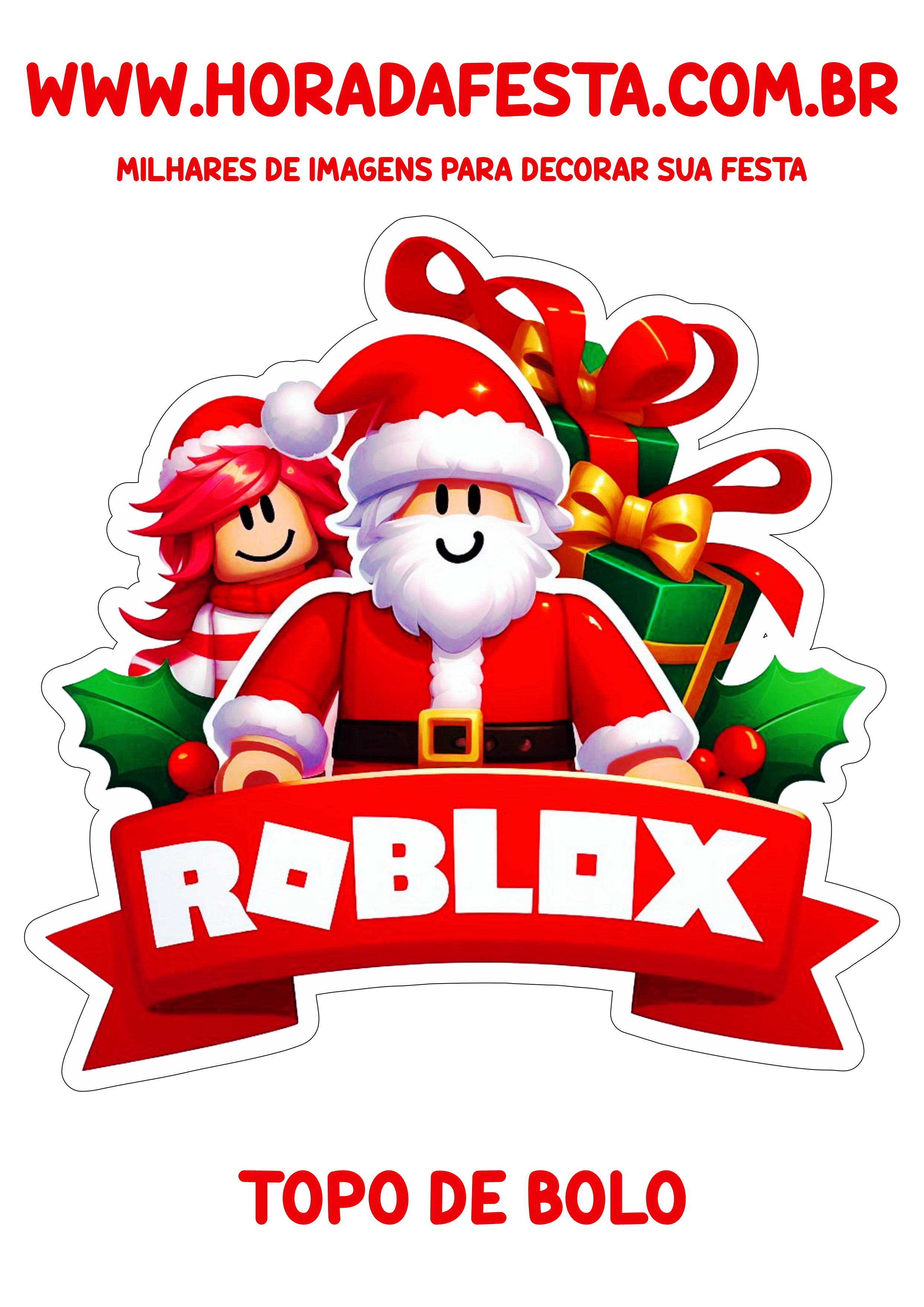 Topo de bolo Roblox decoração de aniversário com tema natal png