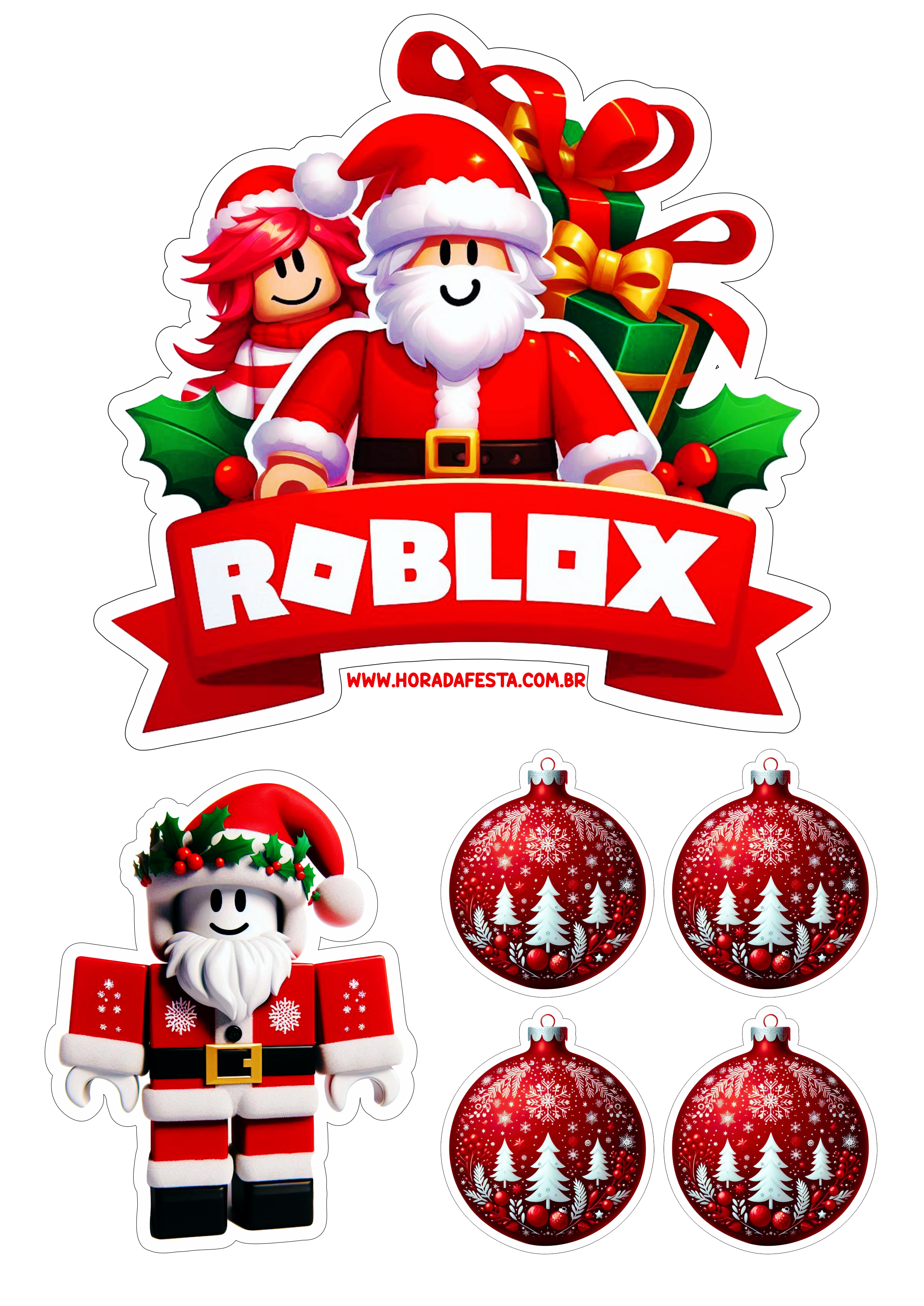 Topo de bolo Roblox decoração de aniversário com tema natal personagem de game png