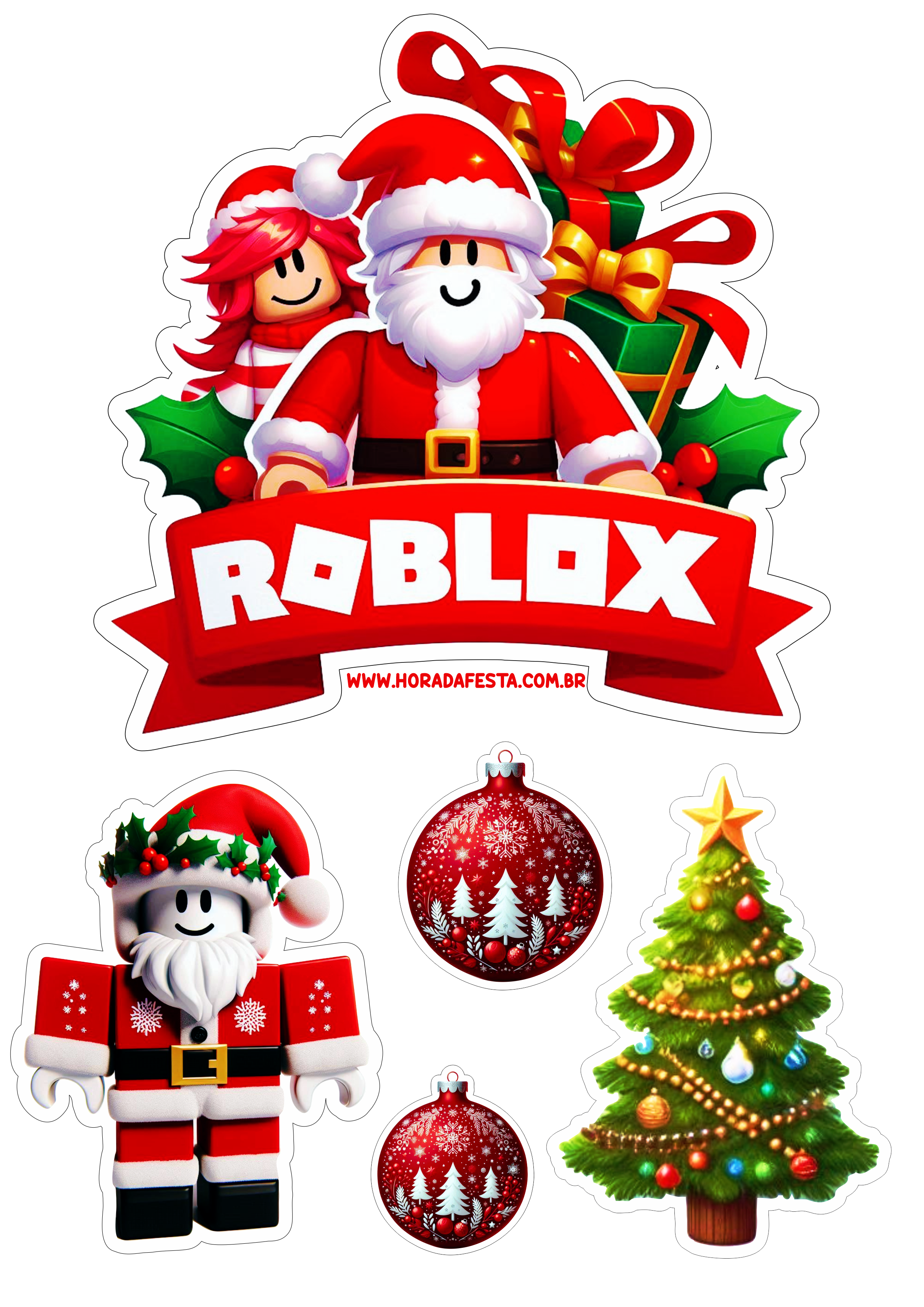 Topo de bolo Roblox decoração de aniversário com tema natal personagem de game artes gráficas png