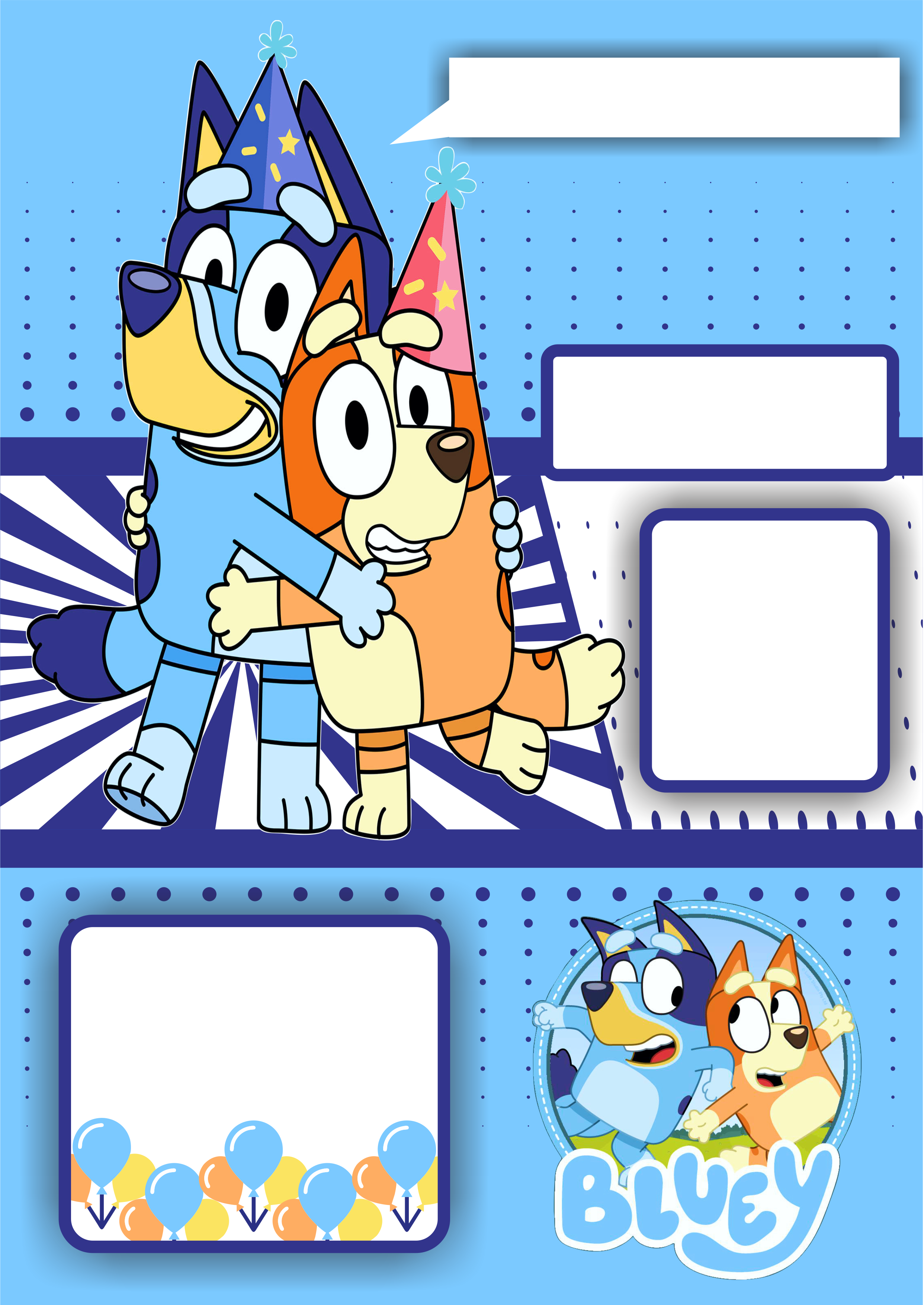 Bluey desenho animado infantil fundo convite virtual de aniversário infantil azul png