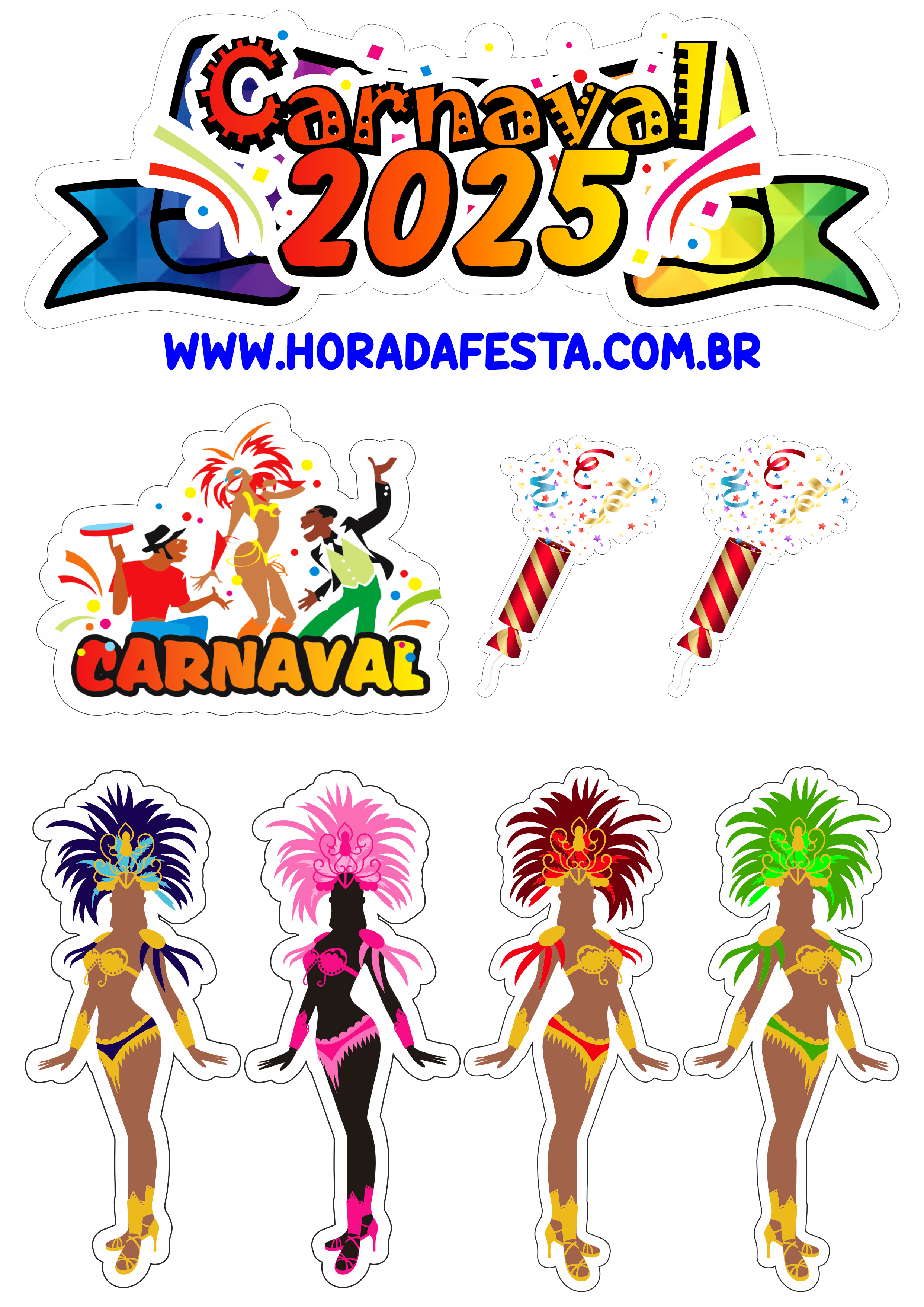 Carnaval 2025 topo de bolo para imprimir e decorar seu aniversário em festas em geral escola de samba png