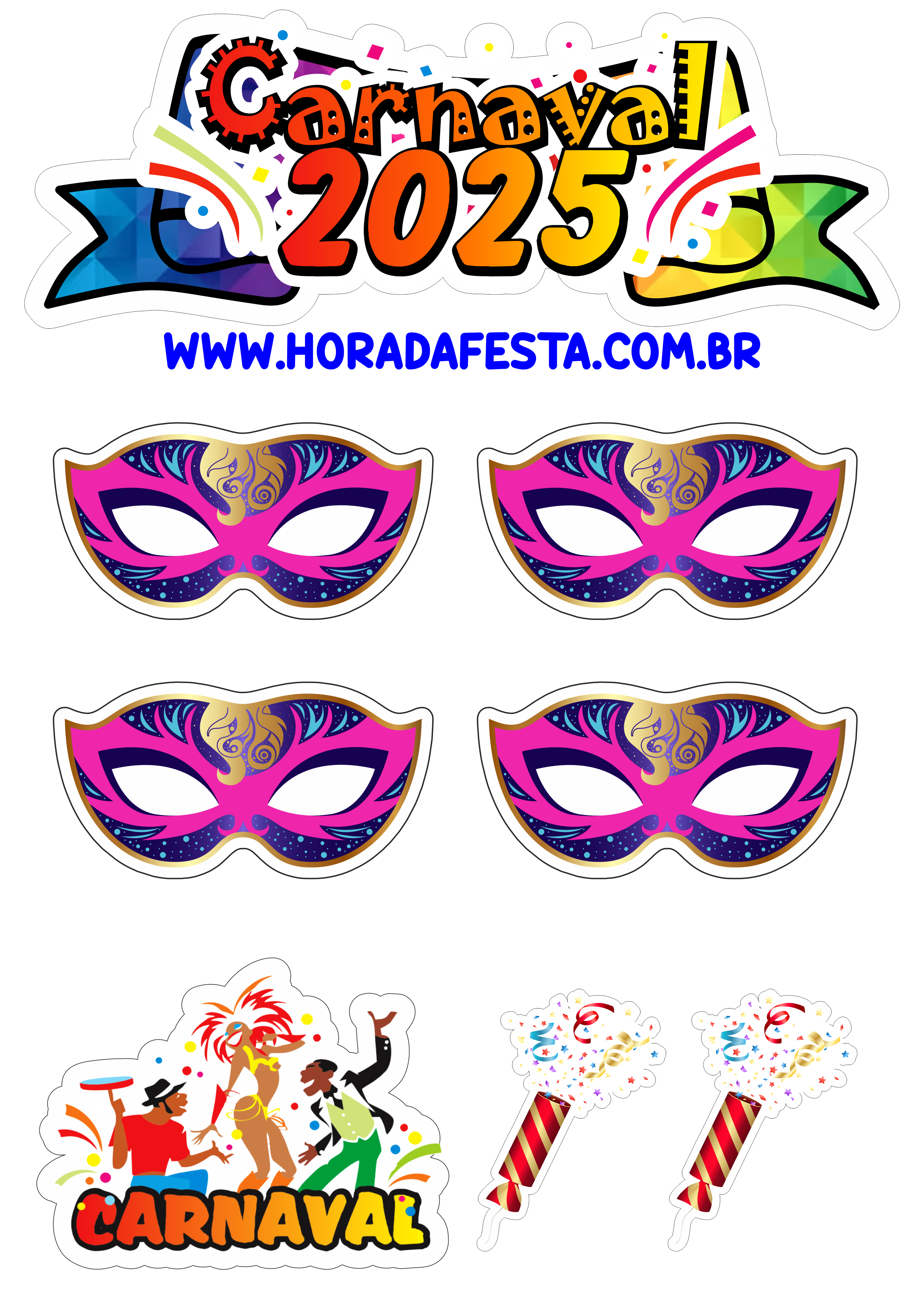 Carnaval 2025 topo de bolo para imprimir e decorar seu aniversário em festas em geral escola de samba baile de máscaras png