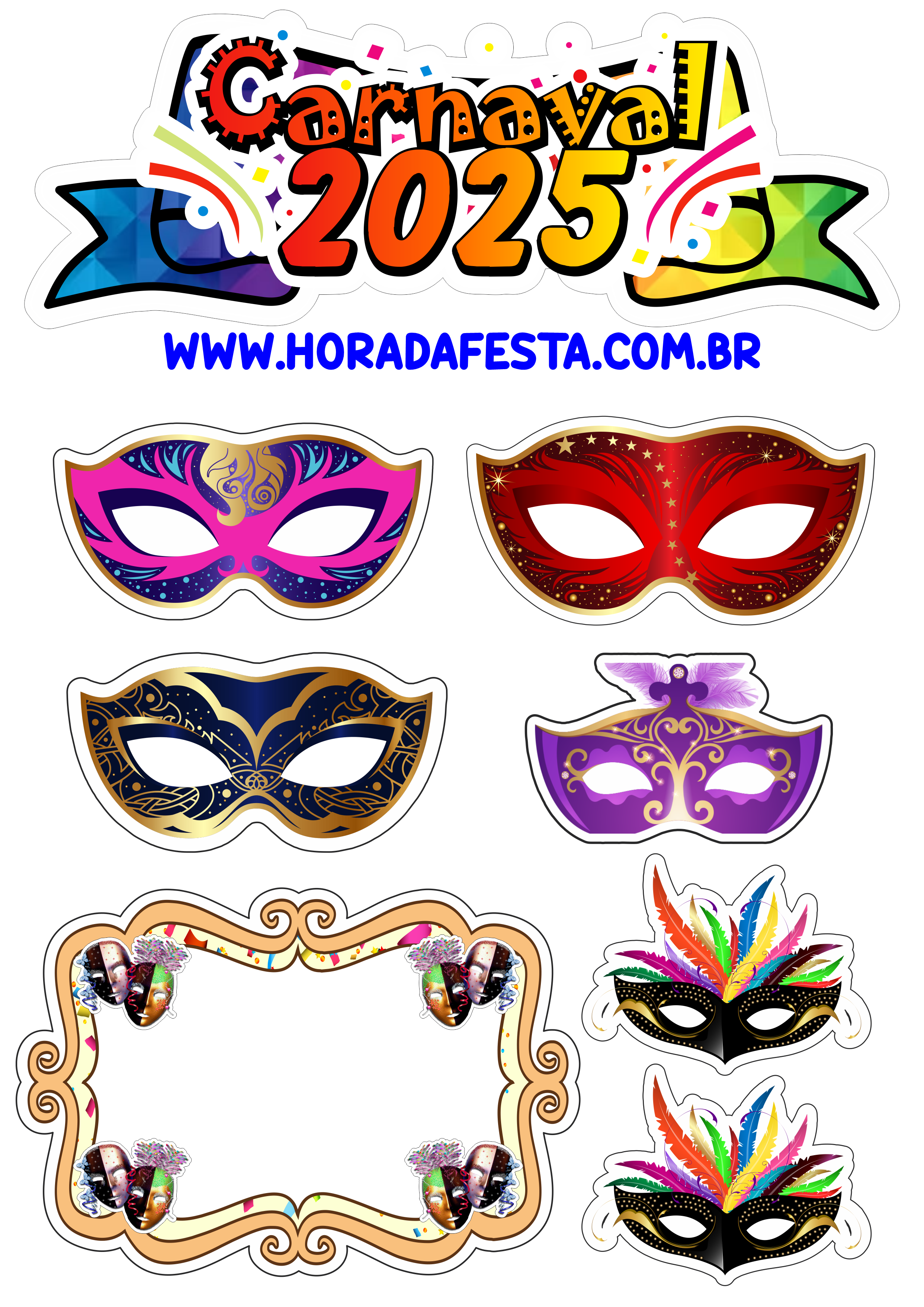 Carnaval 2025 topo de bolo para imprimir e decorar seu aniversário em festas em geral escola de samba baile de máscaras faça você mesmo png