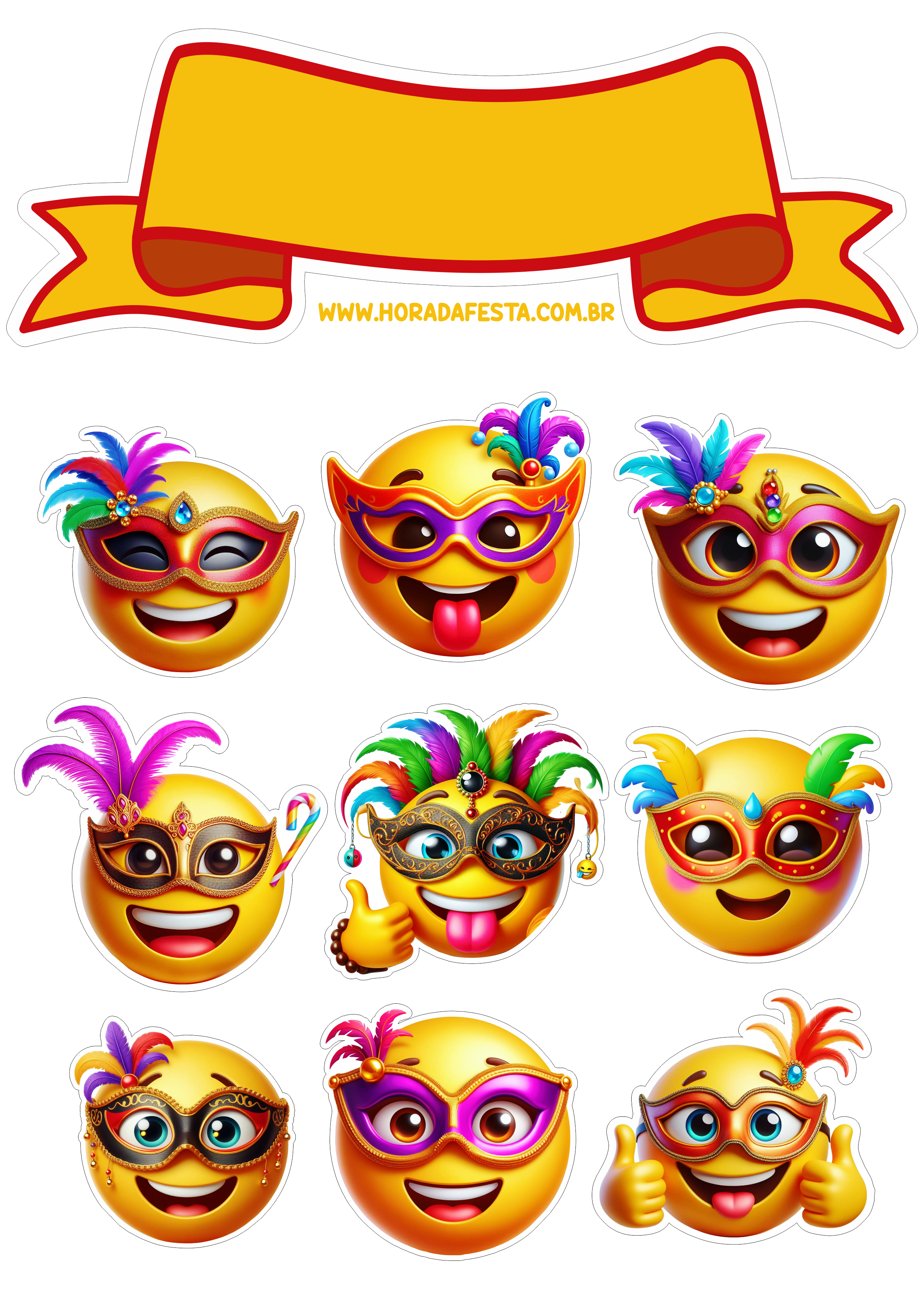 Topo de bolo carnaval emojis png