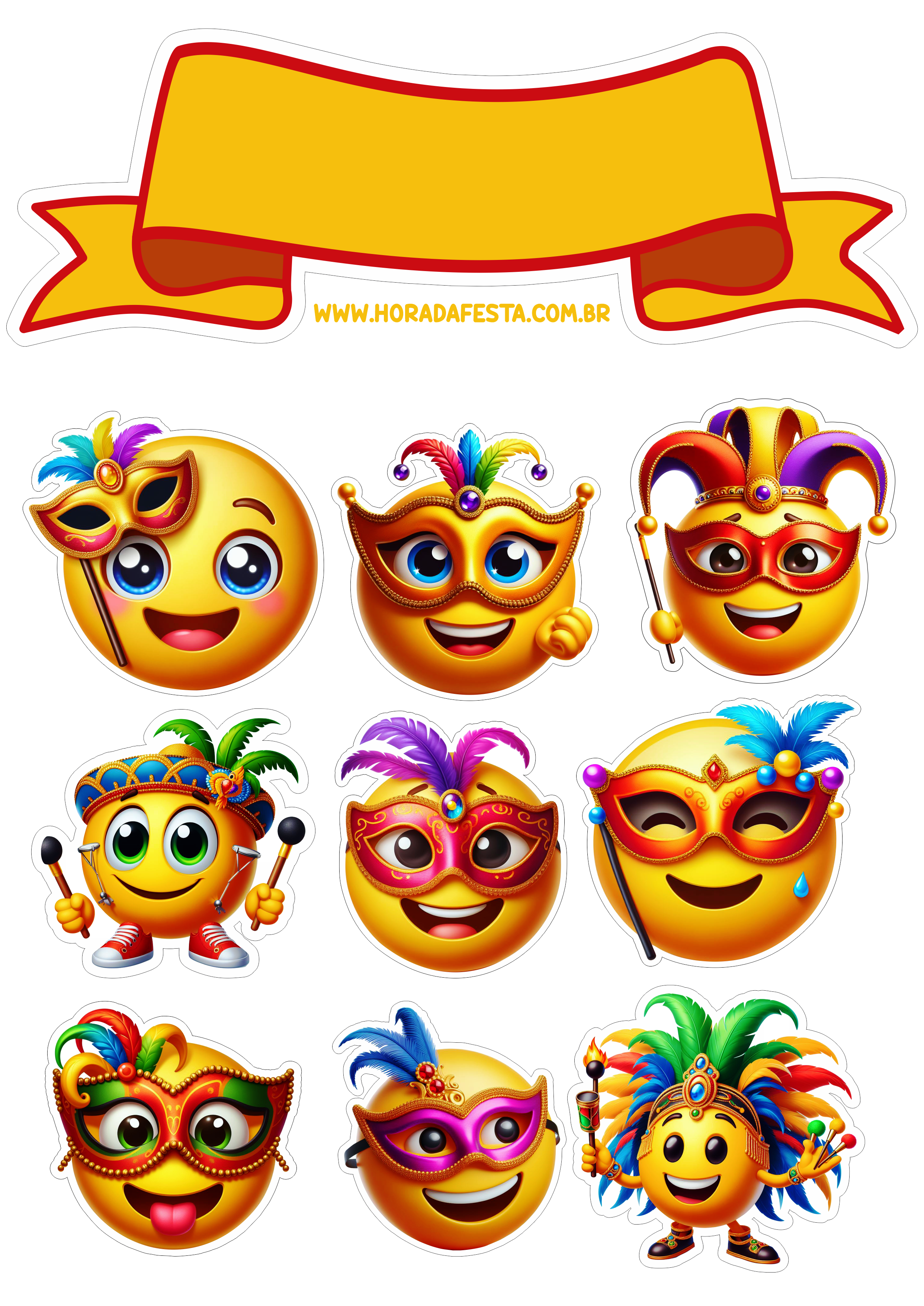 Topo de bolo carnaval emojis decoração png