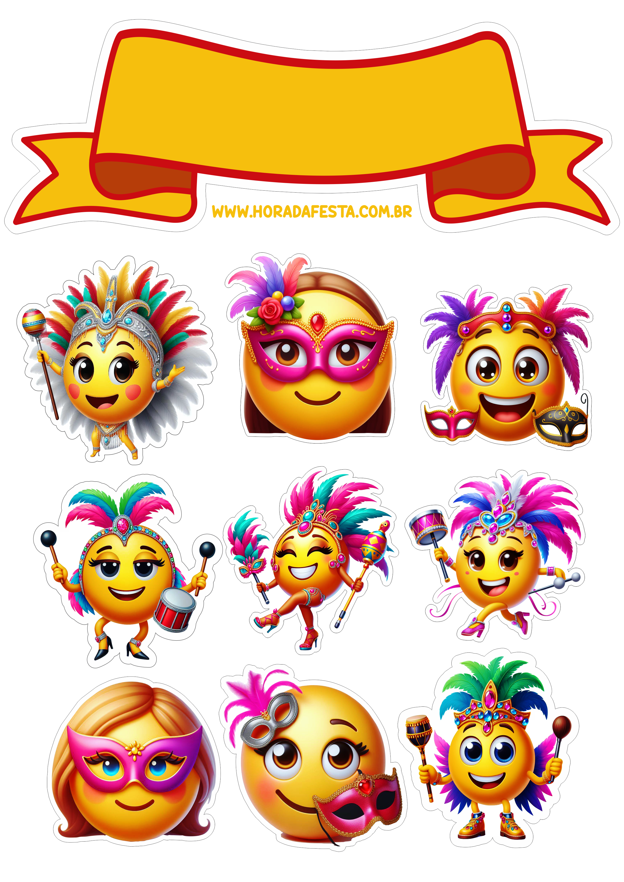 Topo de bolo carnaval emojis decoração de aniversário png