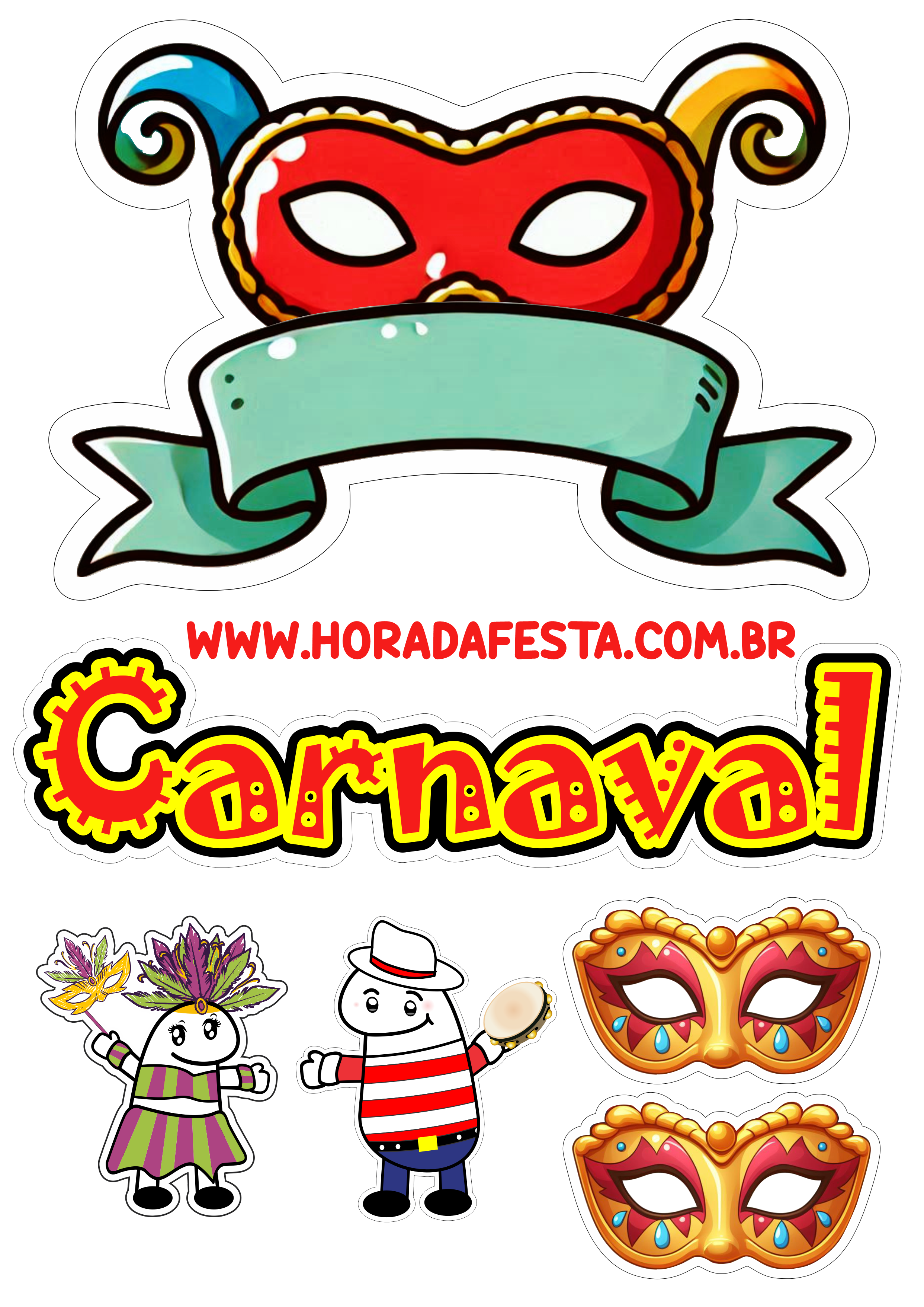 Carnaval festa temática topo de bolo para imprimir flork of cows meme papelaria criativa png