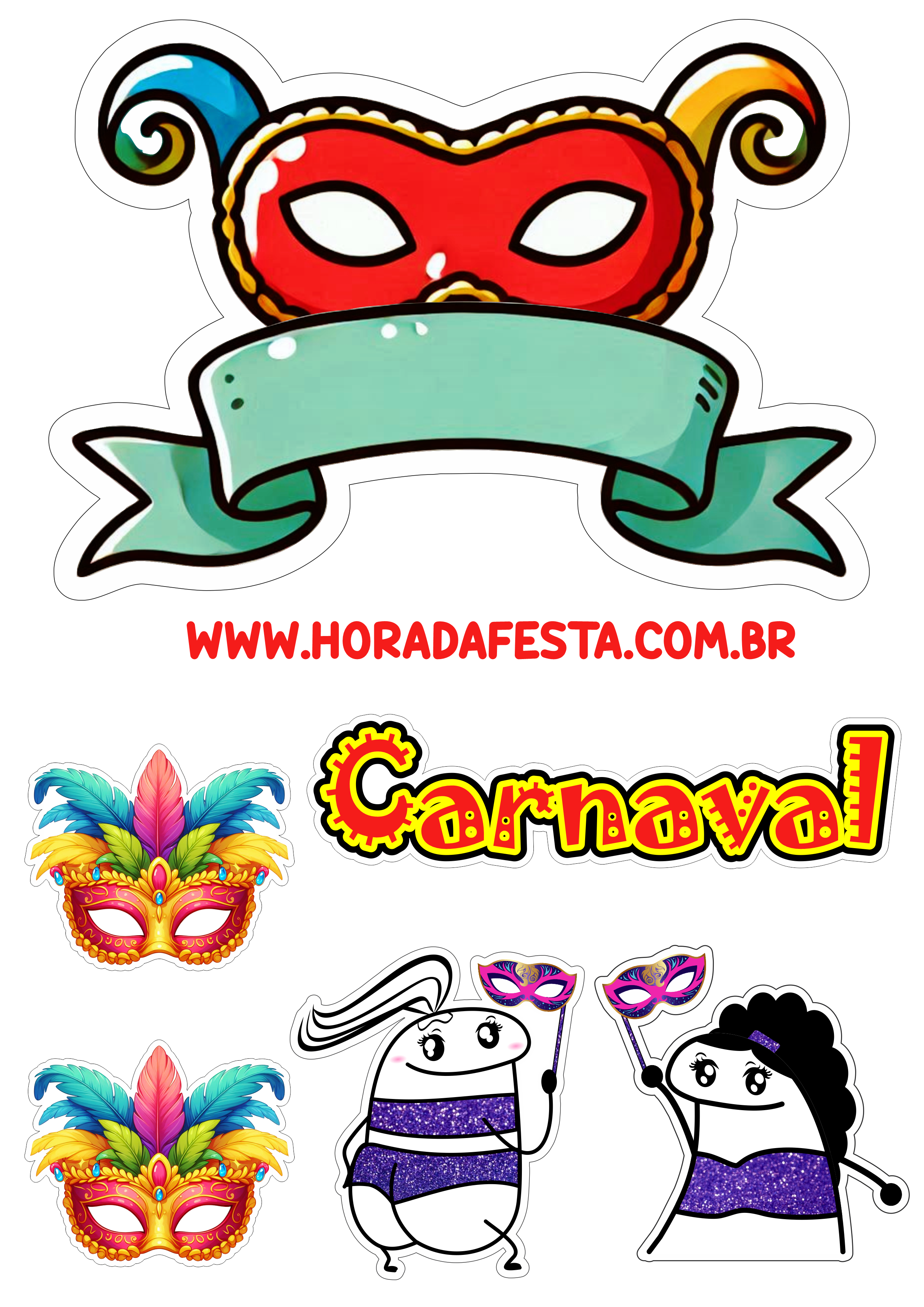 Carnaval festa temática topo de bolo para imprimir flork of cows meme papelaria criativa baile de máscaras png