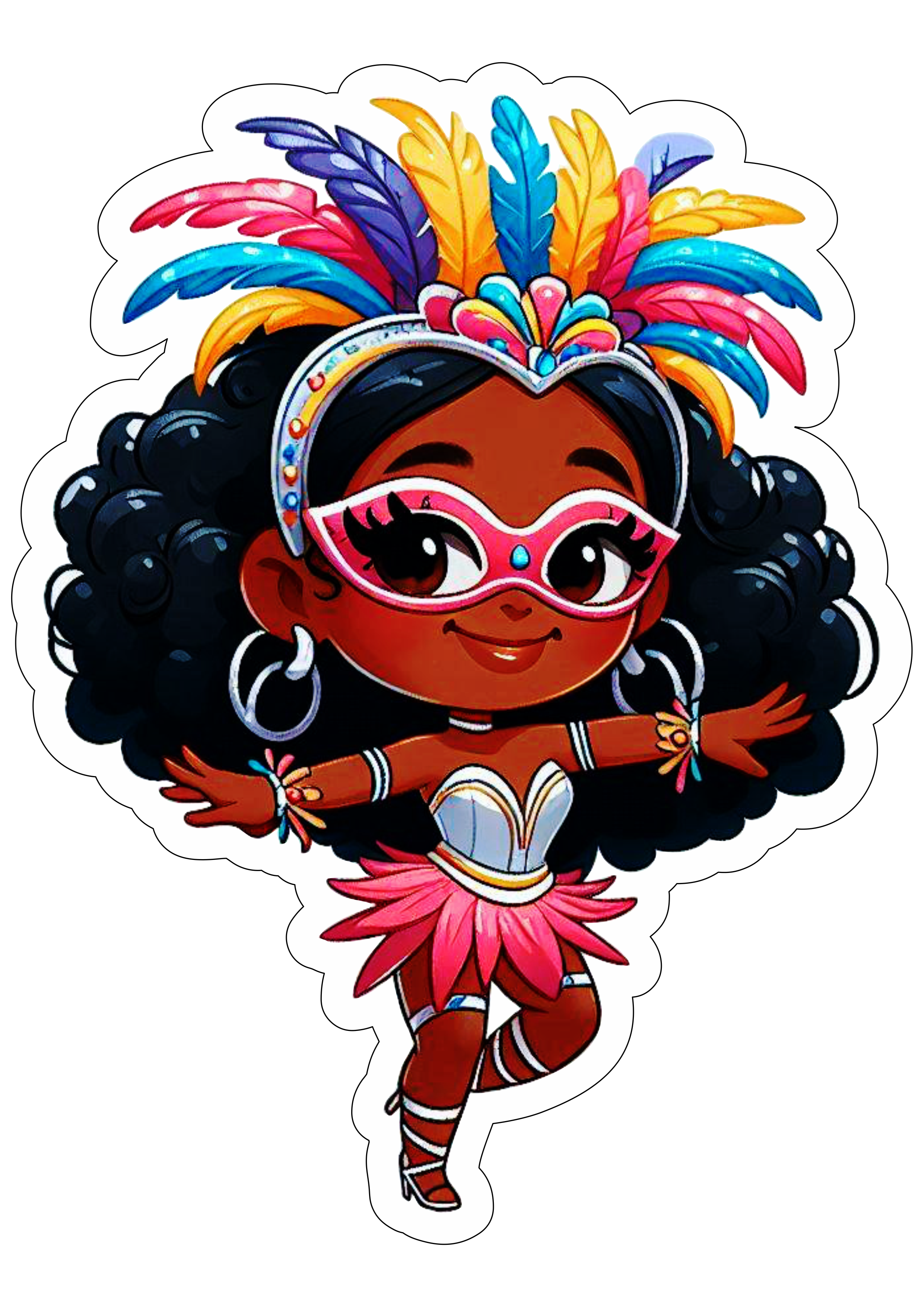 Desenho simples menina moreninha com fantasia de carnaval fundo transparente com contorno ilustração png