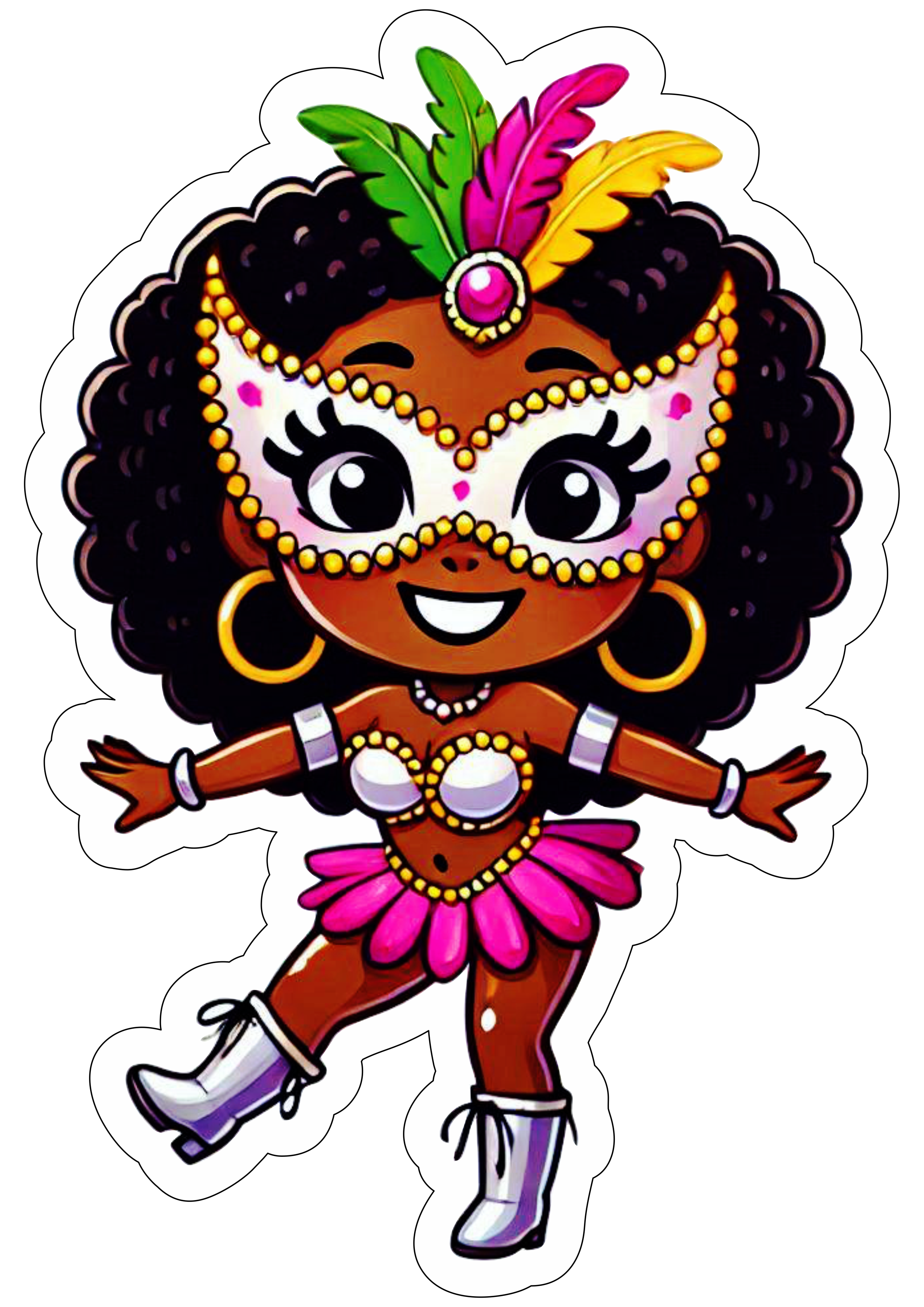 Desenho simples menina moreninha com fantasia de carnaval fundo transparente com contorno ilustração clipart png