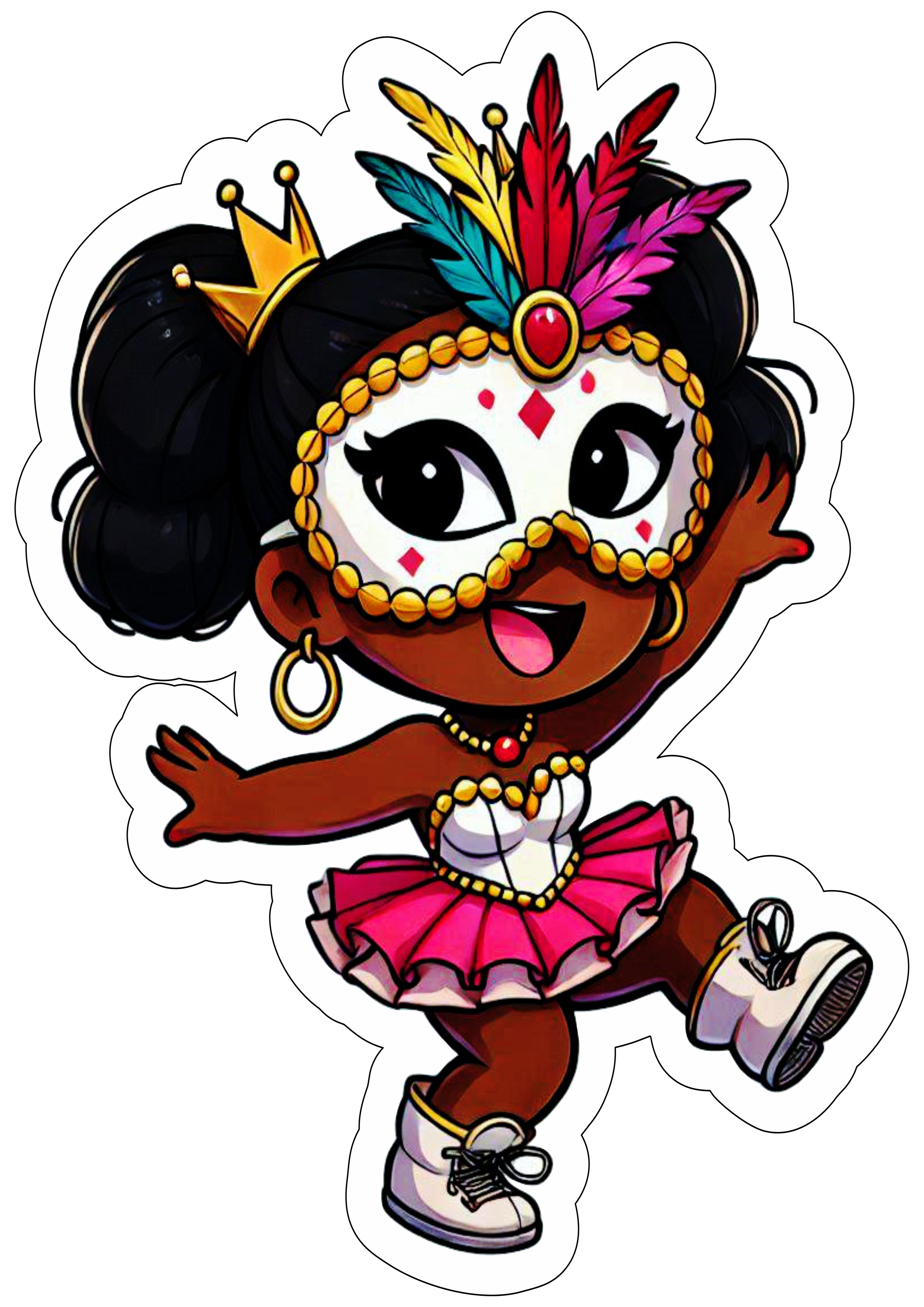 Desenho simples menina moreninha com fantasia de carnaval fundo transparente com contorno ilustração clipart vector png