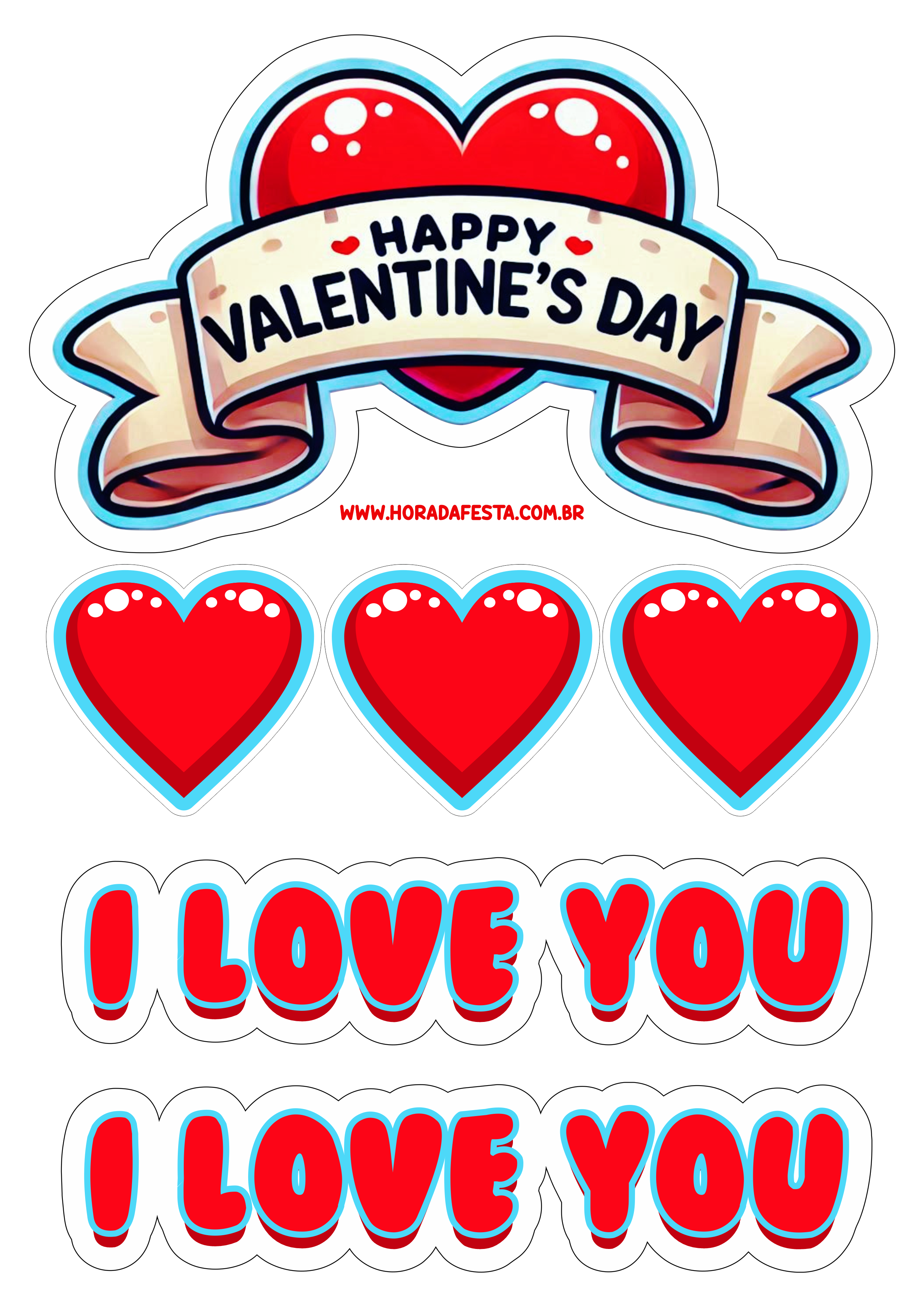 Cake topper happy valentine’s Day decoration party i love you  heart png