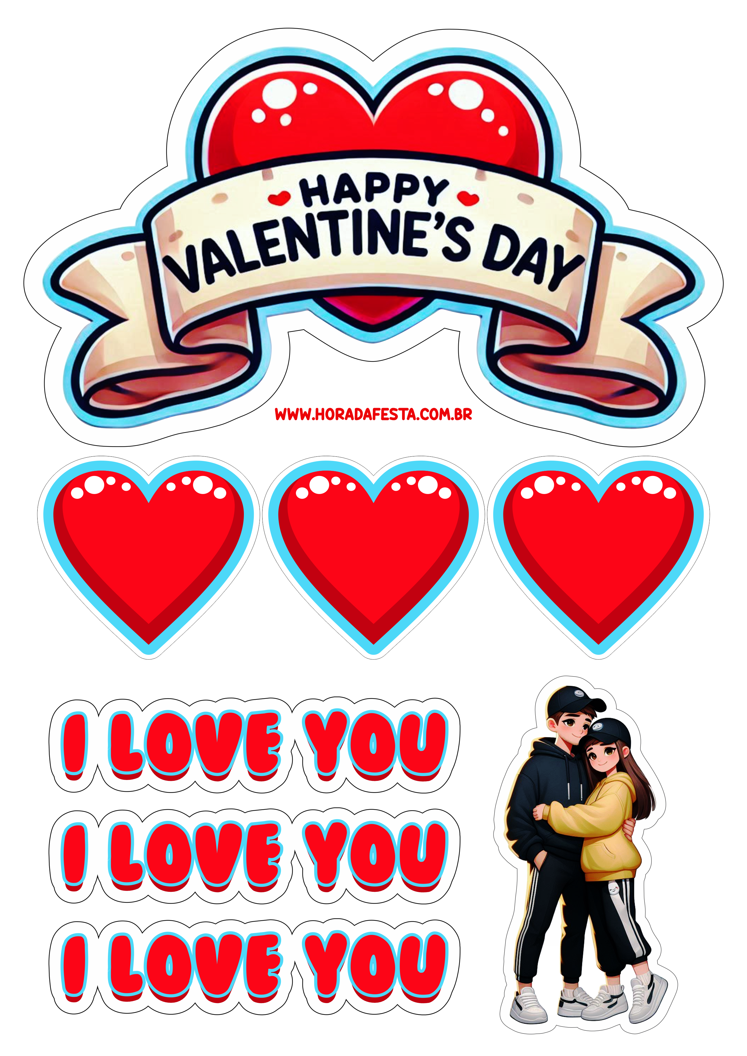 Cake topper happy valentine’s Day decoration party i love you png