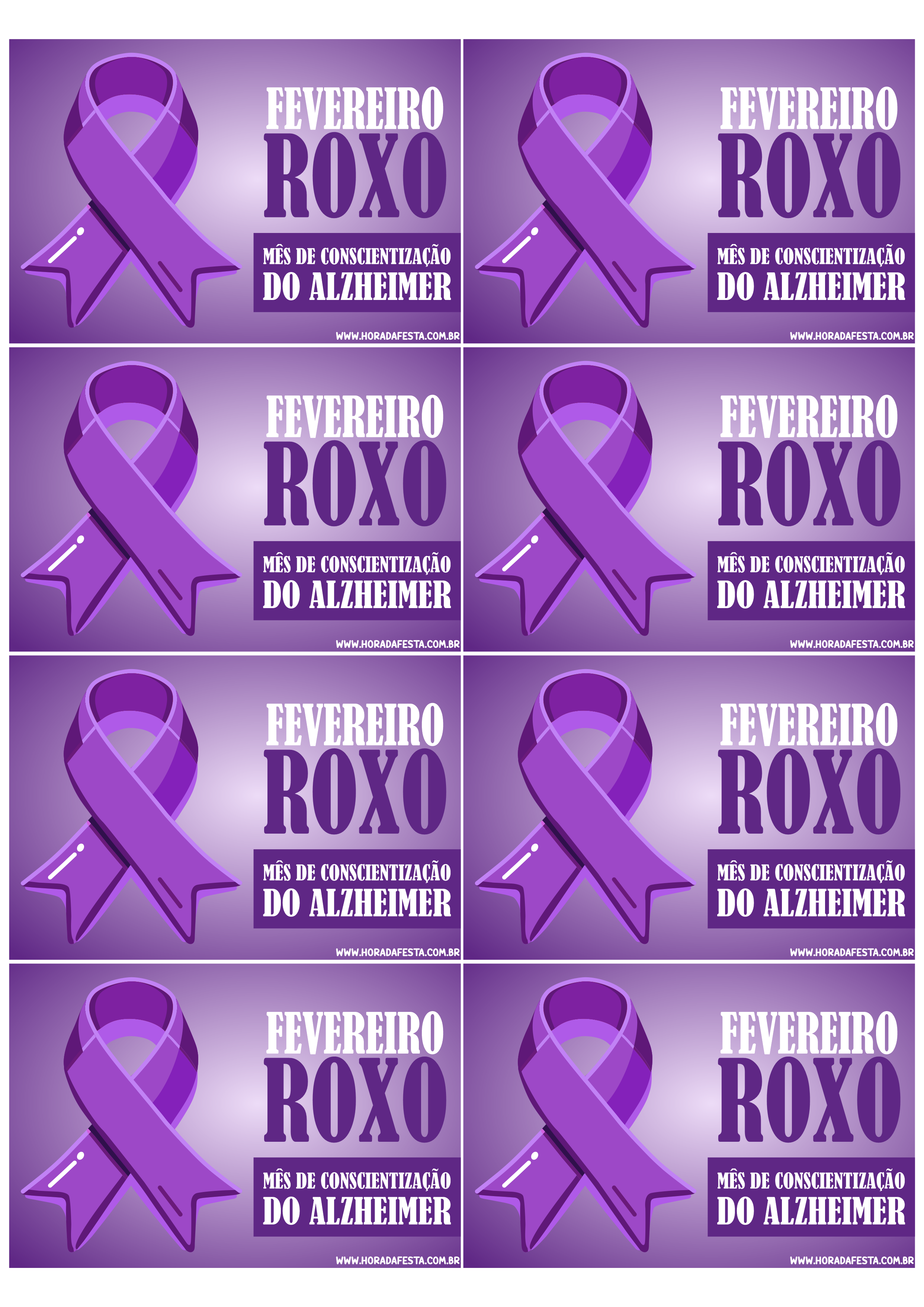 Fevereiro Roxo mês de conscientização sobre o Alzheimer artes gráficas para banners e panfletinhos campanha 8 imagens png