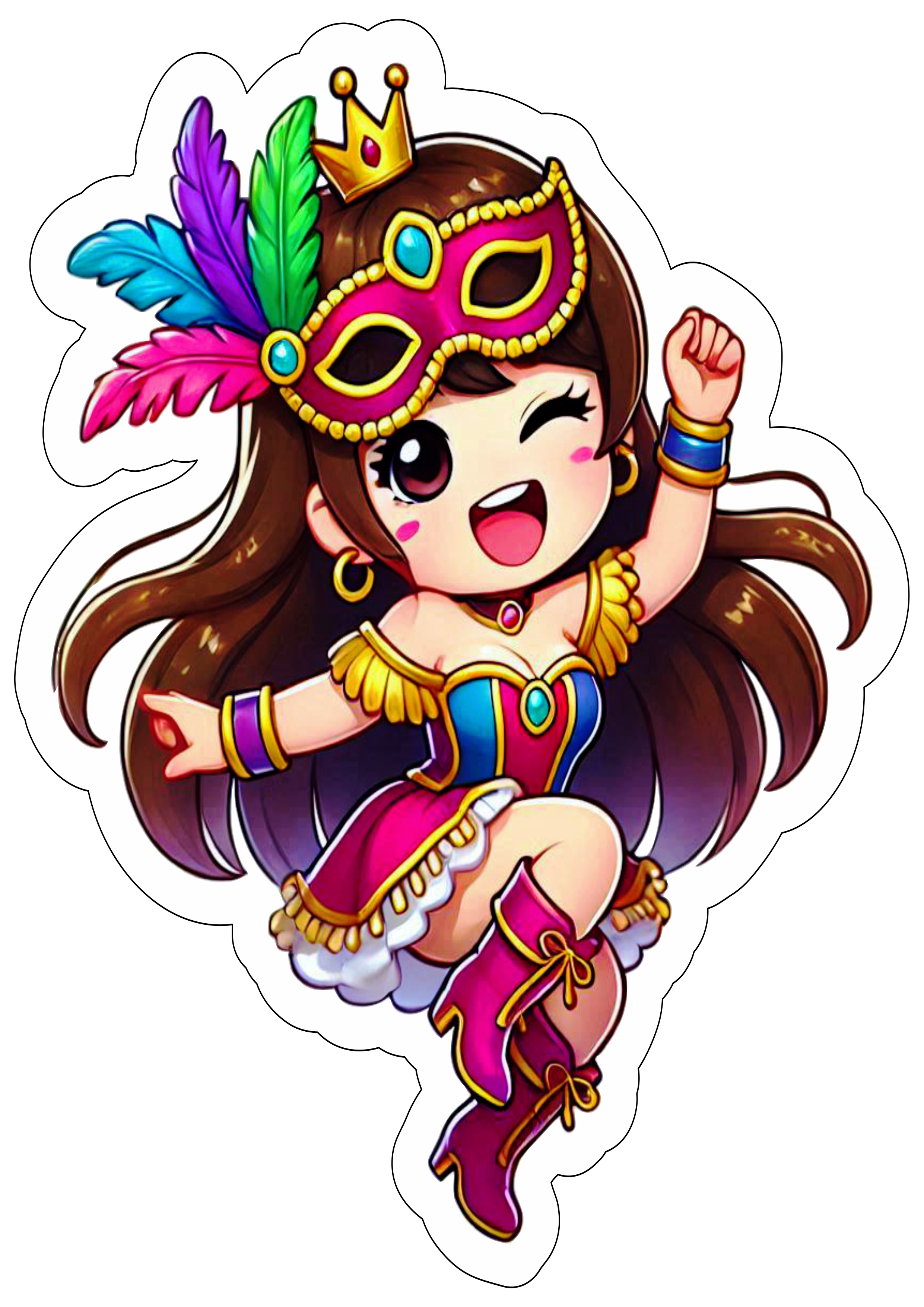 Desenho simples menina com fantasia de carnaval dançando baile de máscaras imagens legais e fofinhas png