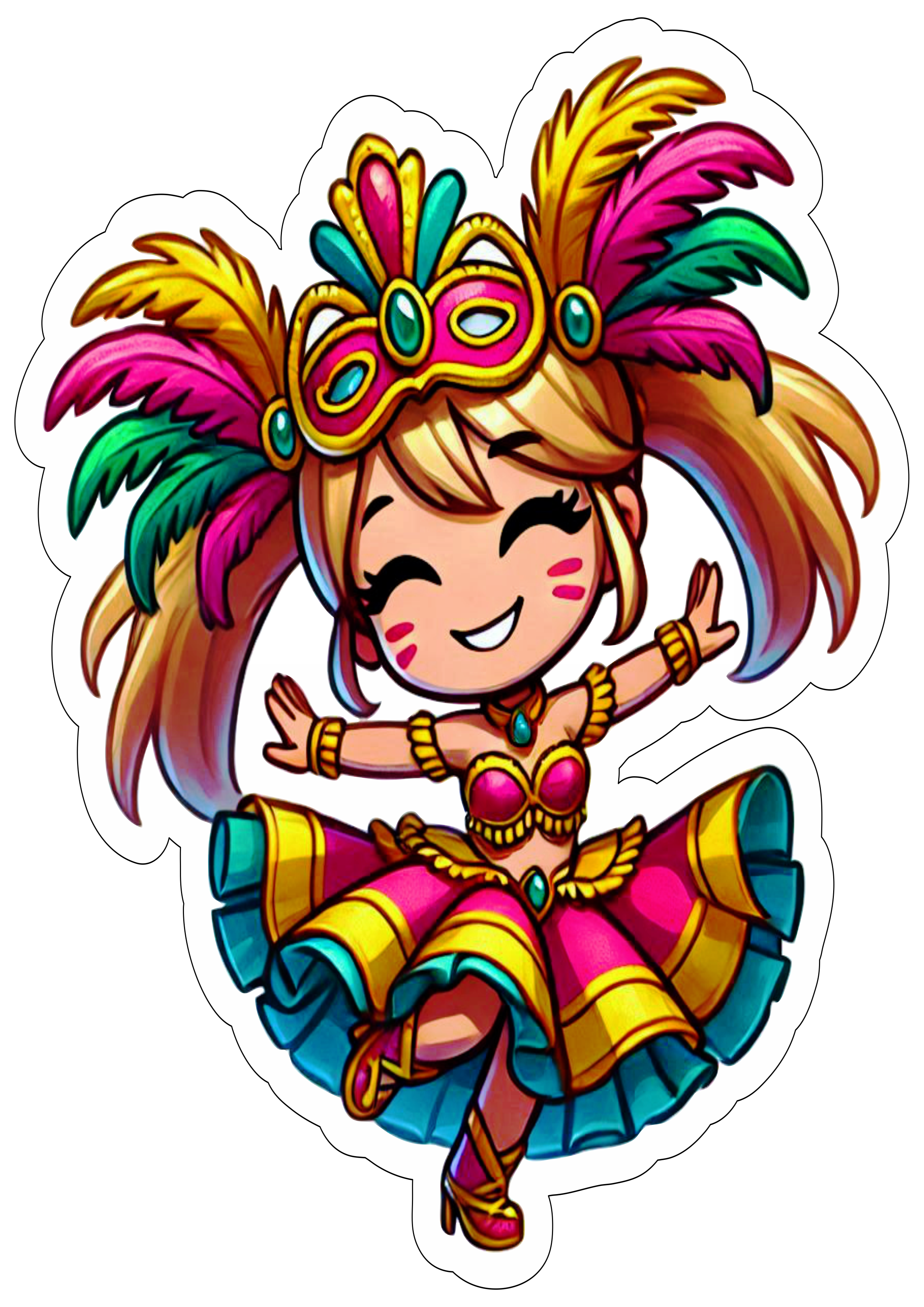 Desenho simples menina com fantasia de carnaval dançando baile de máscaras imagens legais e fofinhas ilustração png