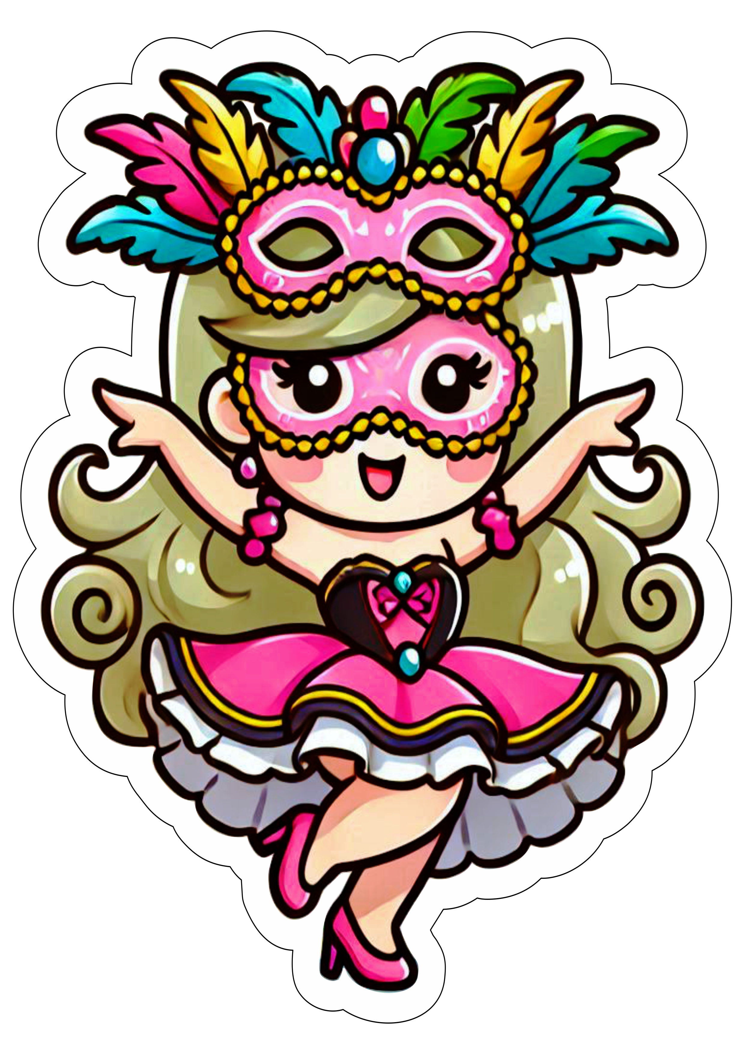 Desenho simples menina com fantasia de carnaval dançando baile de máscaras imagens legais e fofinhas ilustração clipart png