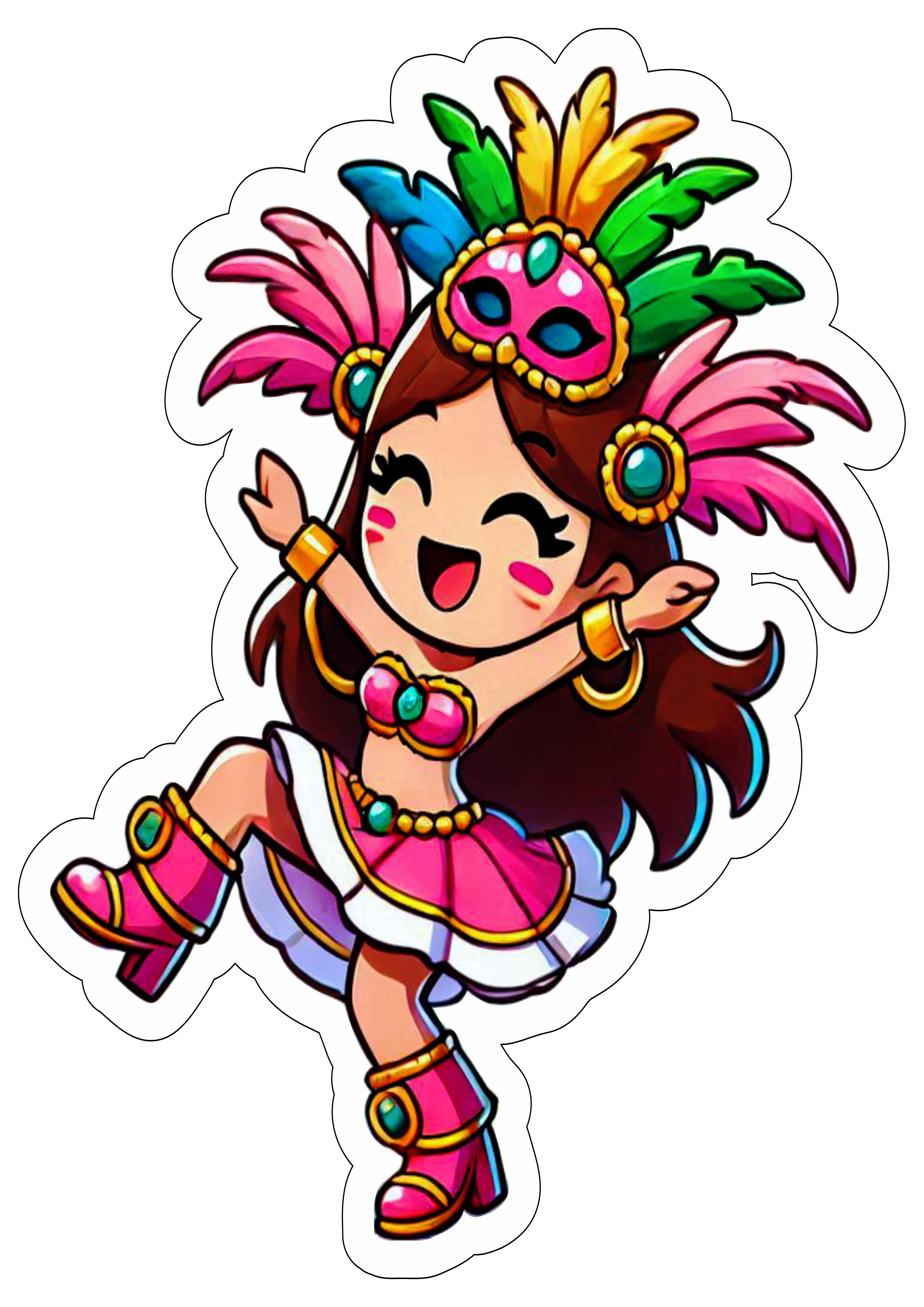 Imagem legal de carnaval menina fantasiada escola de samba desenho simples e colorido papelaria criativa ilustração clipart png