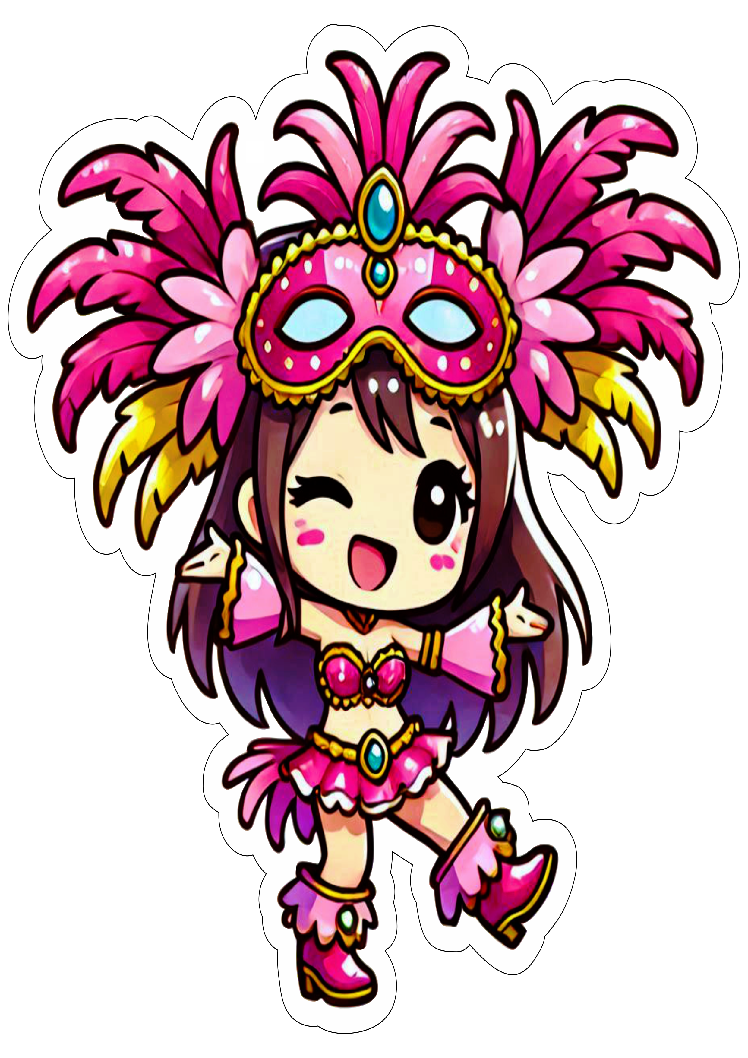 Imagem legal de carnaval menina fantasiada escola de samba desenho simples e colorido papelaria criativa ilustração clipart vetor png