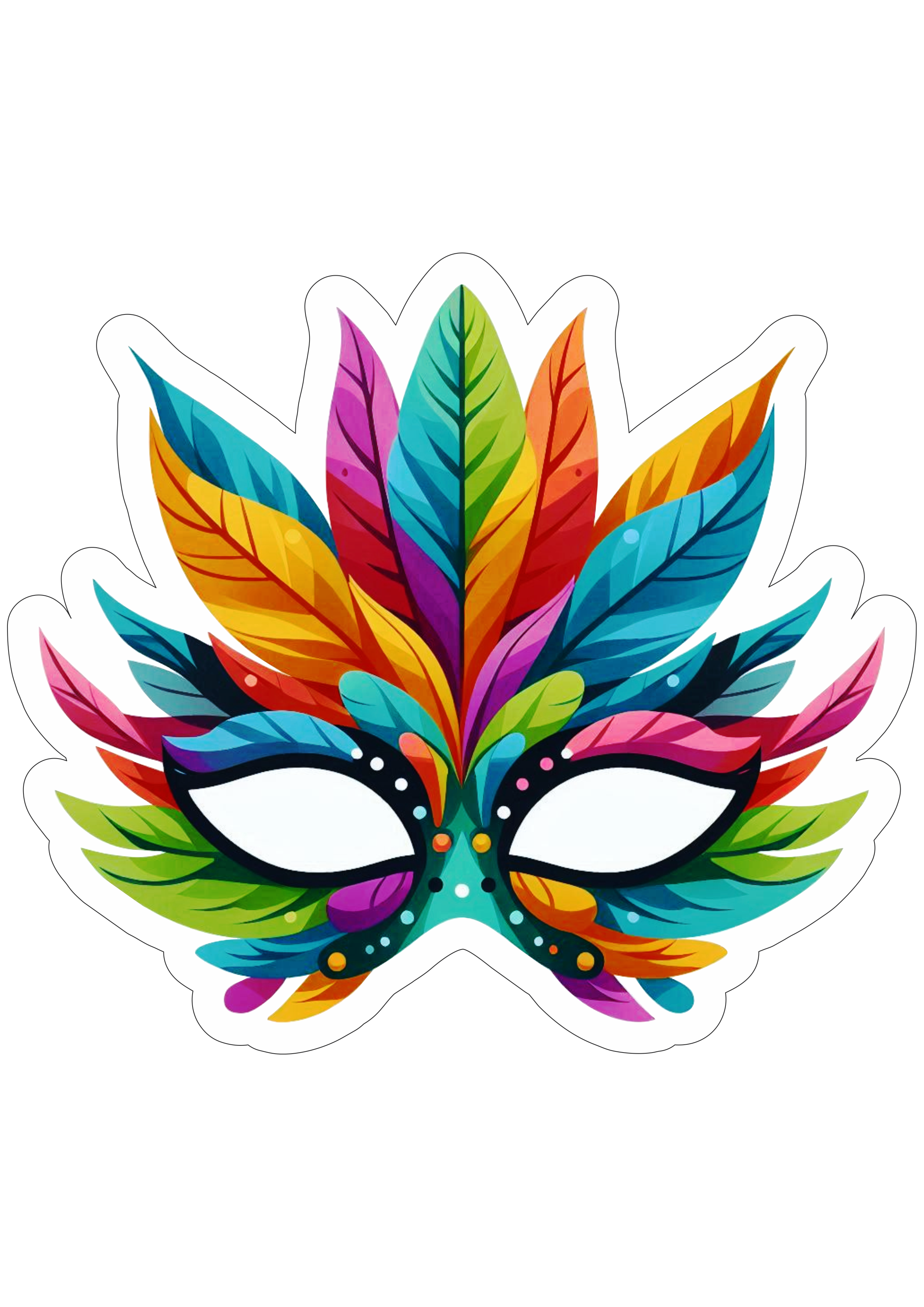 Máscara de carnaval colorido imagem com contorno para recorte e fundo transparente baile imagem legal ilustração clipart vector png