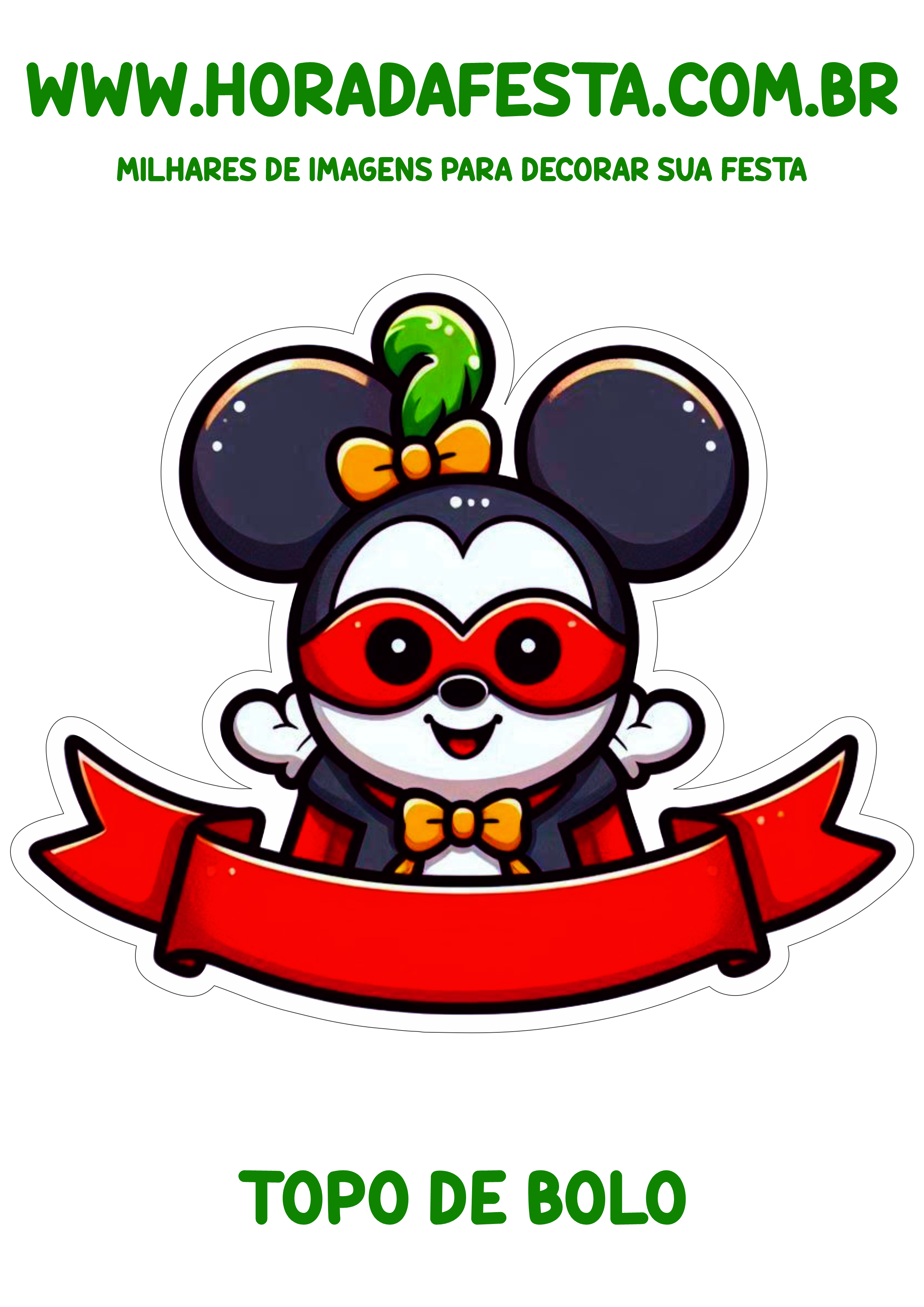 Carnaval do Mickey Mouse topo de bolo para imprimir aniversário infantil tema baile de máscaras minha festa personalizada png