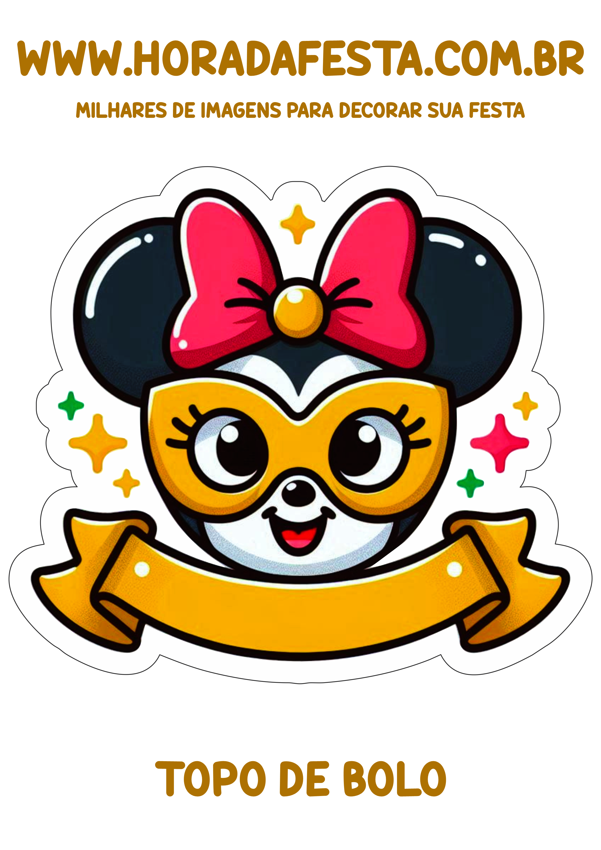 Carnaval 2025 minnie mouse topo de bolo para imprimir e decorar sua festa infantil aniversário de menina artes prontas png