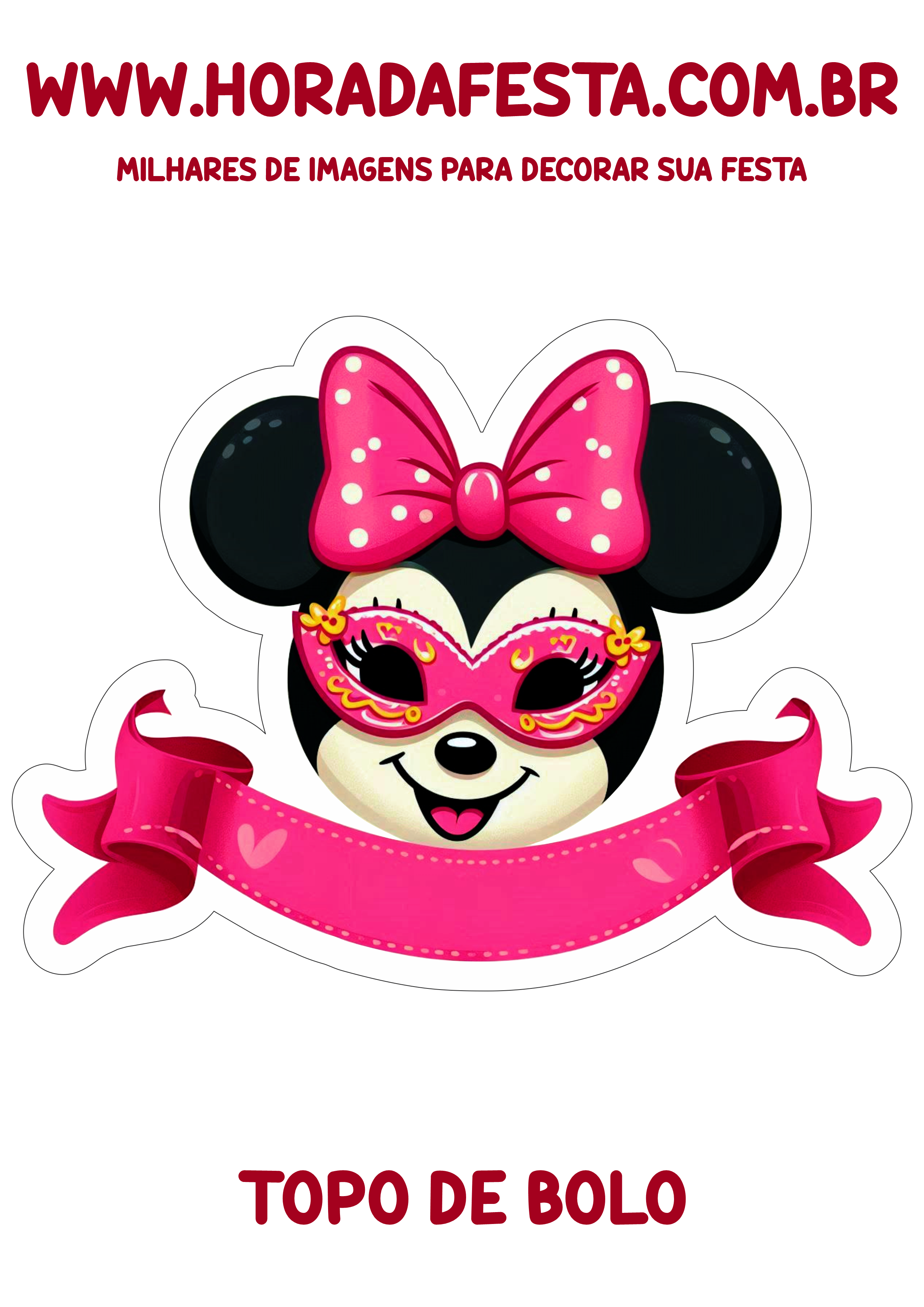 Baile de máscaras carnaval topo de bolo Minnie Mouse personagem aniversário infantil cake topper para imprimir png