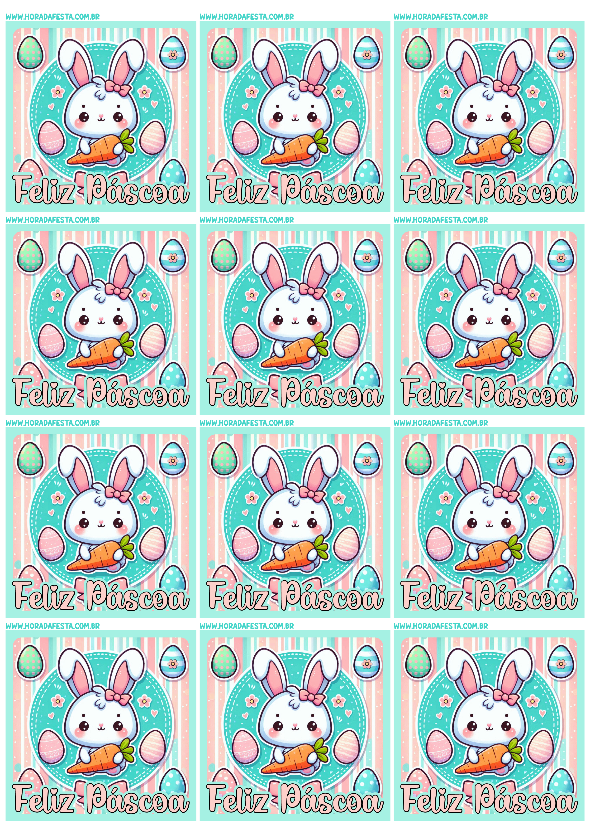 Feliz páscoa adesivo quadrado decoração de festa coelhinho com ovos de chocolate tag sticker personalizados 12 imagens png