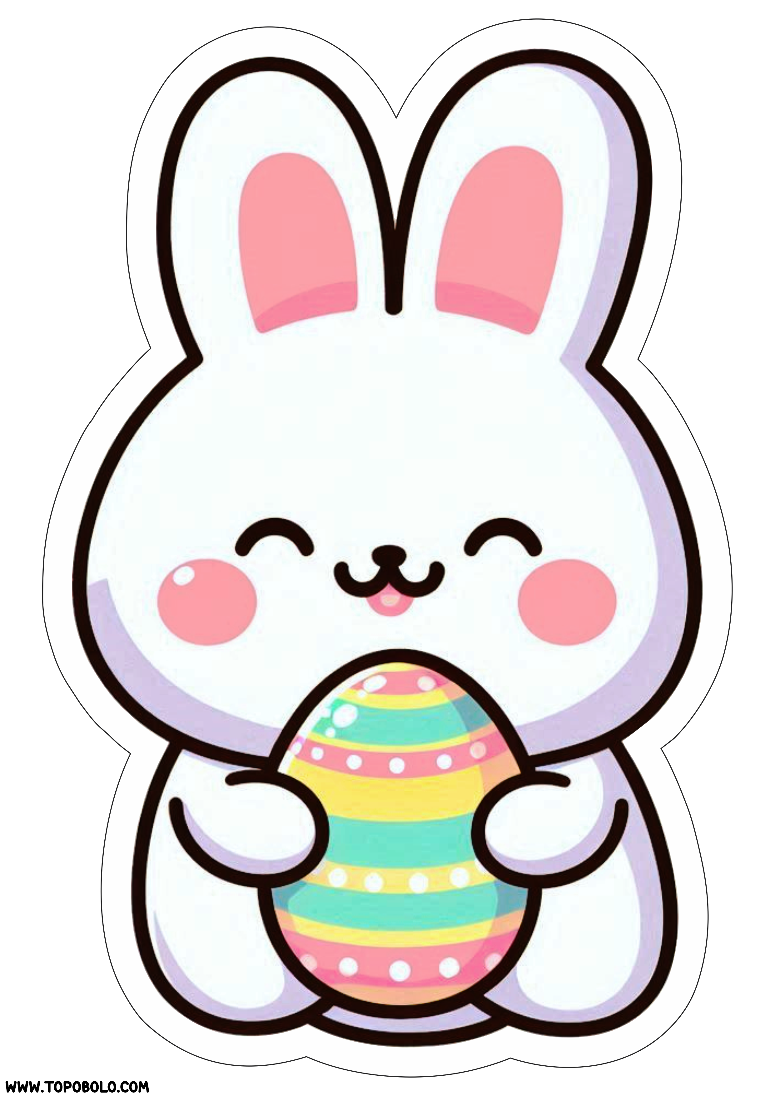 Happy easter cute bunny simple drawing no background with contour illustration chocolate egg png