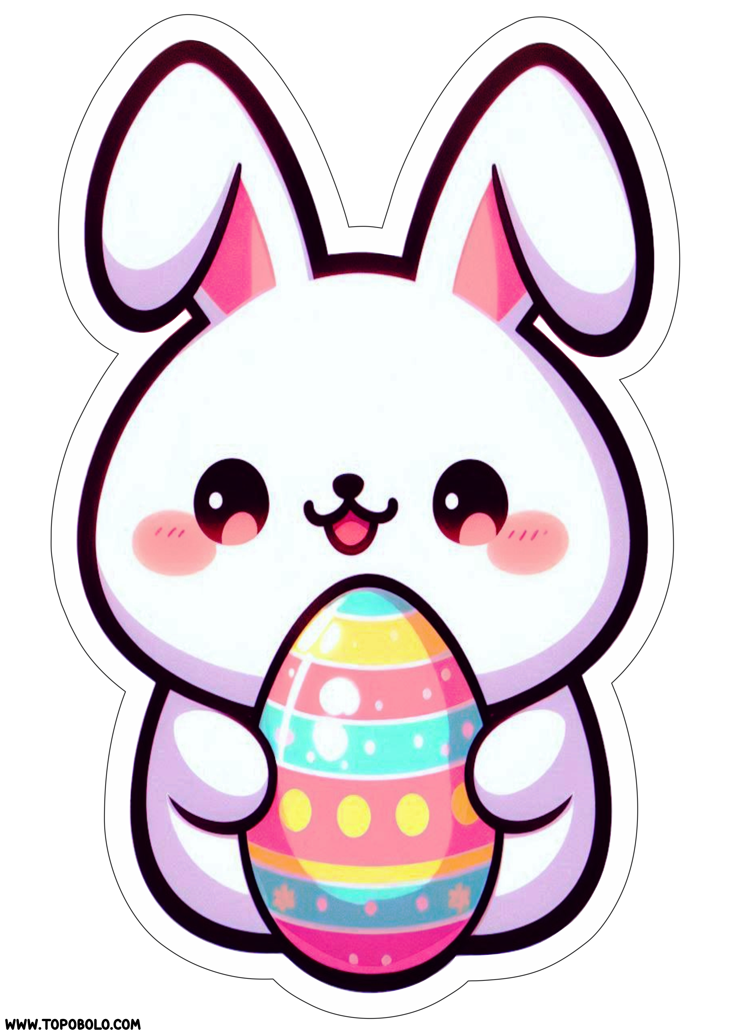 Happy easter cute bunny simple drawing no background with contour illustration chocolate egg clipart png