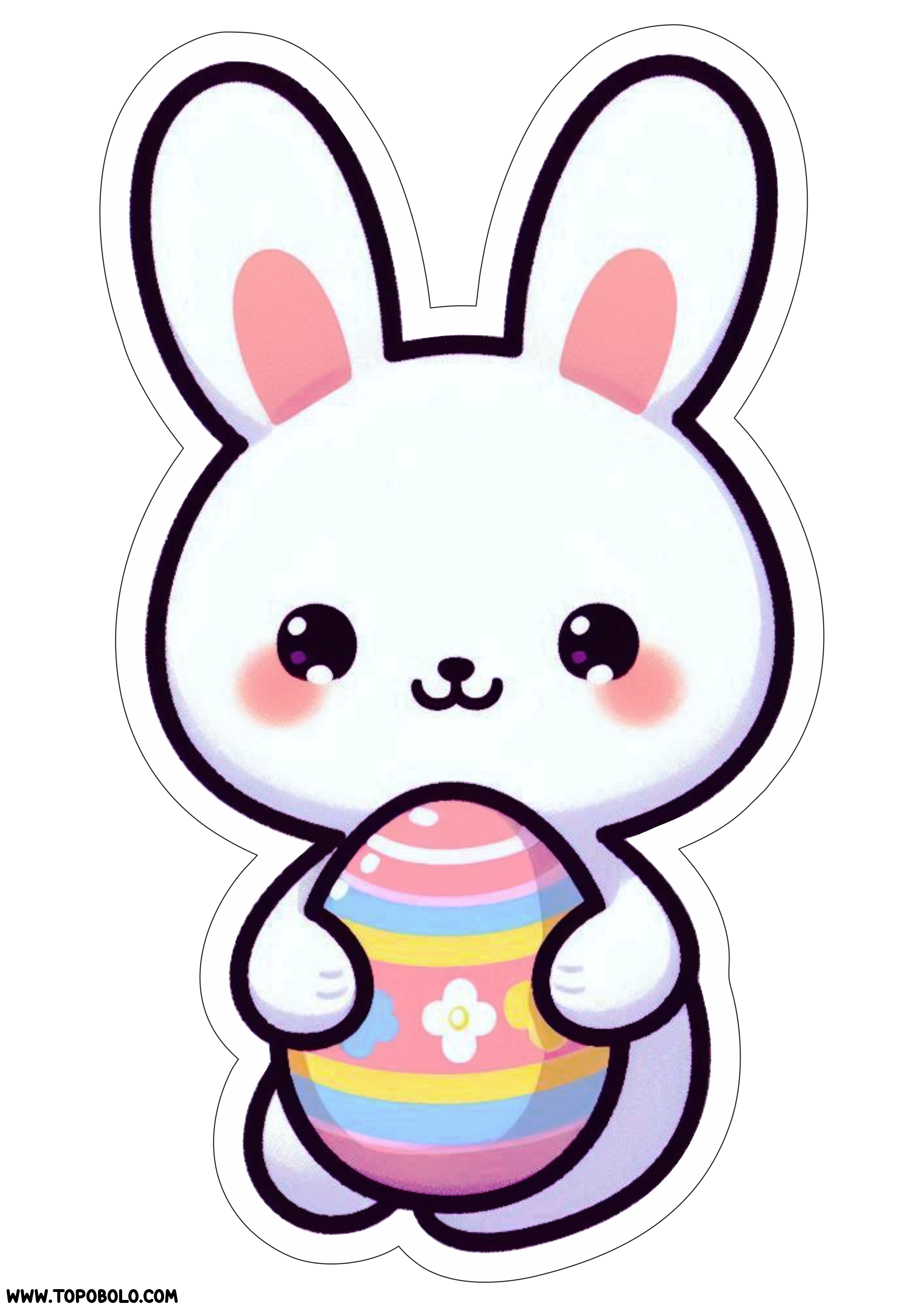 Happy easter cute bunny simple drawing no background with contour png