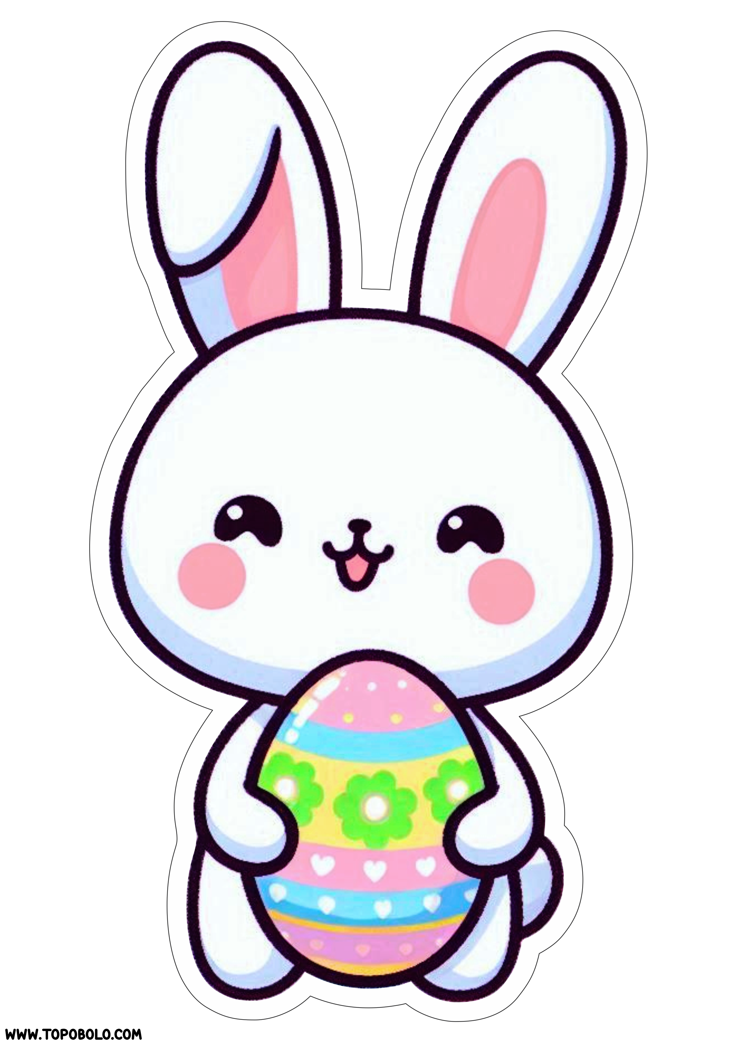 Happy easter cute bunny simple drawing no background with contour illustration png